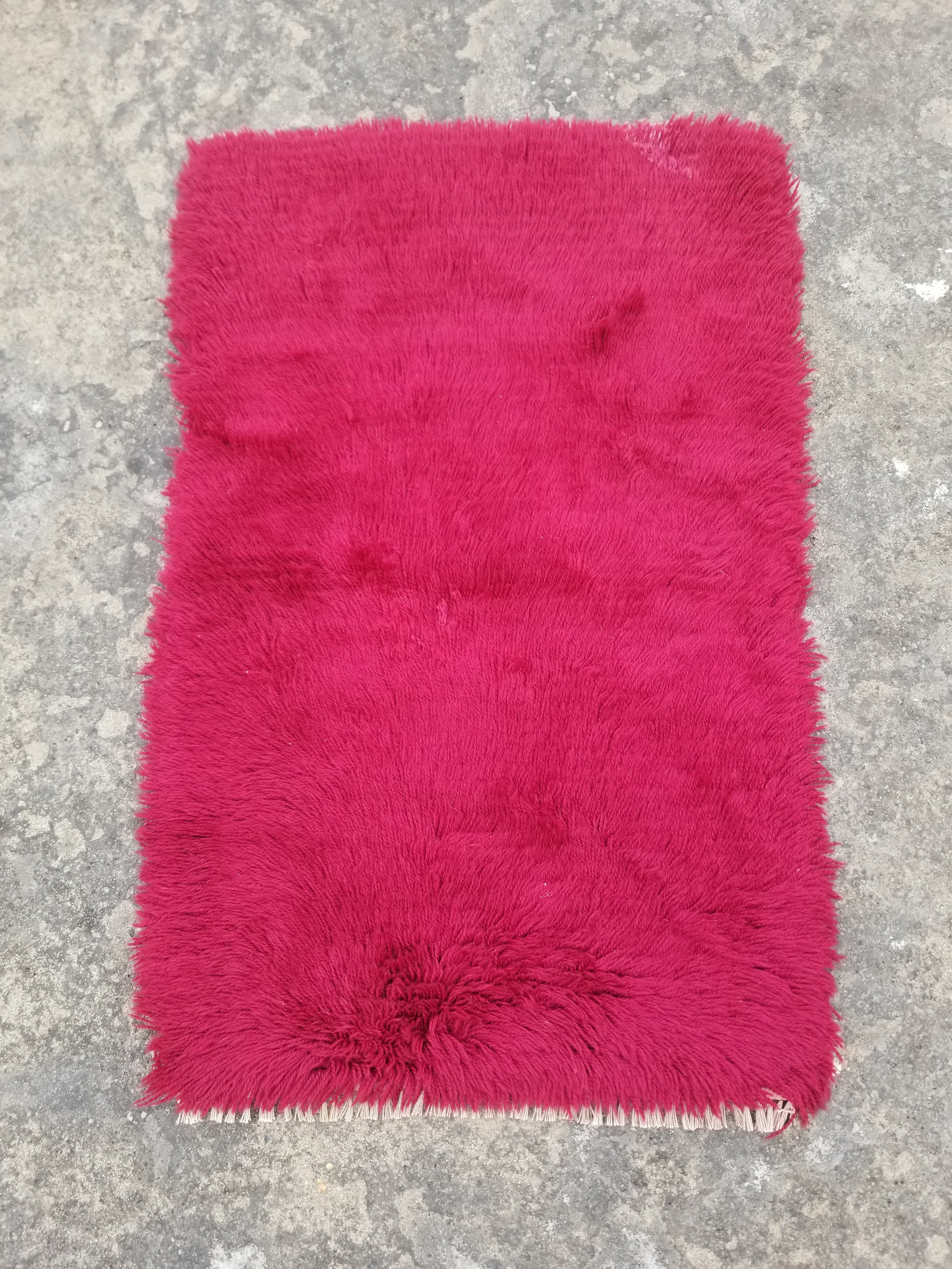 Vintage Traditional Handmade Scandinavian Wool Red Rya Rug 89x58cm