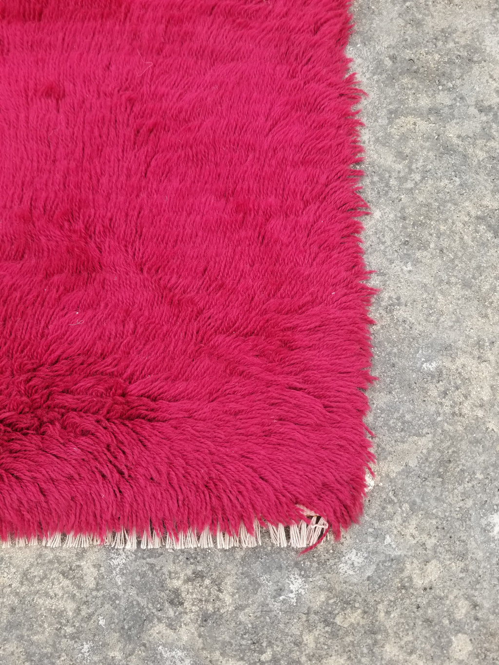 Vintage Traditional Handmade Scandinavian Wool Red Rya Rug 89x58cm