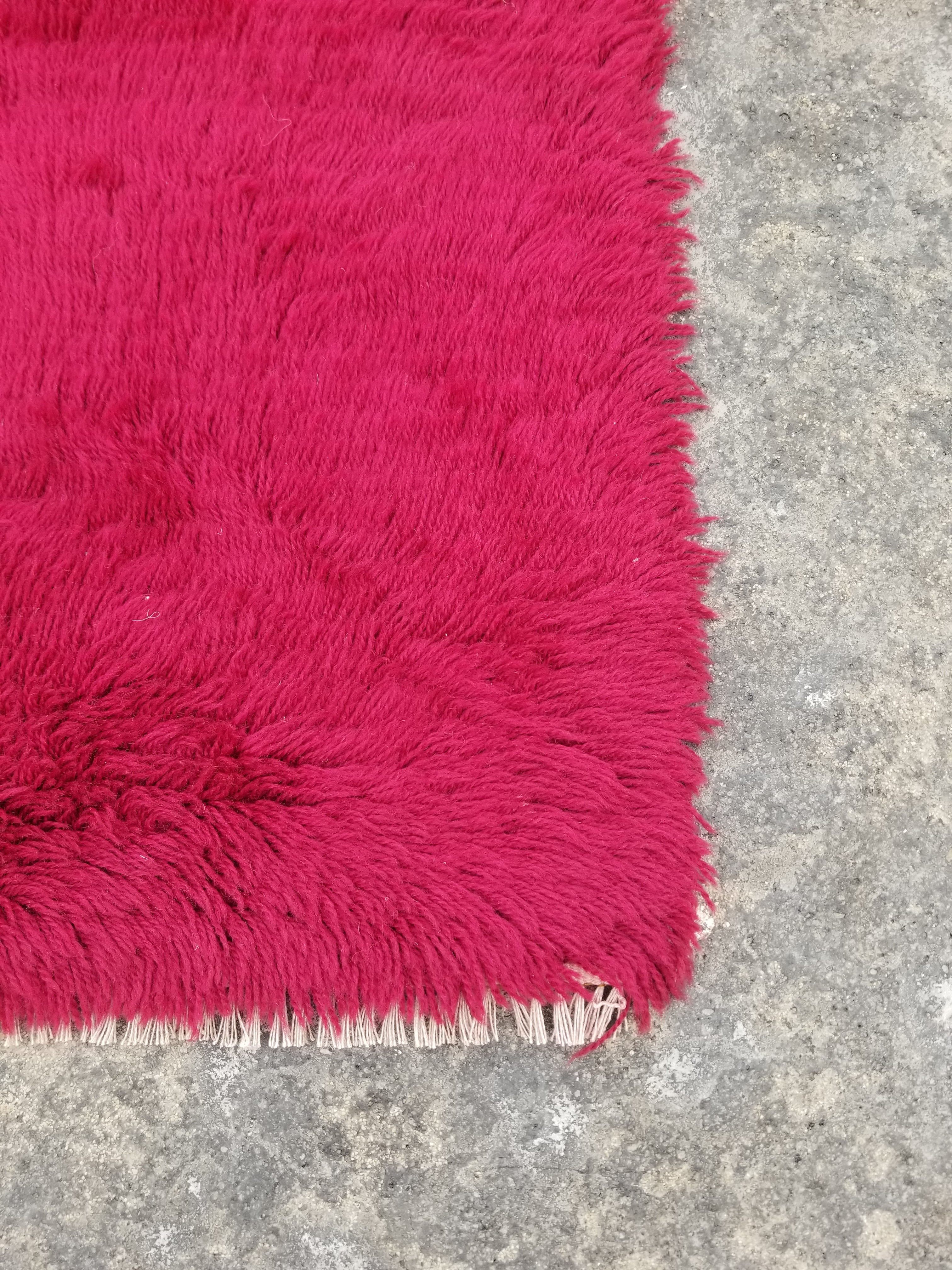 Vintage Traditional Handmade Scandinavian Wool Red Rya Rug 89x58cm