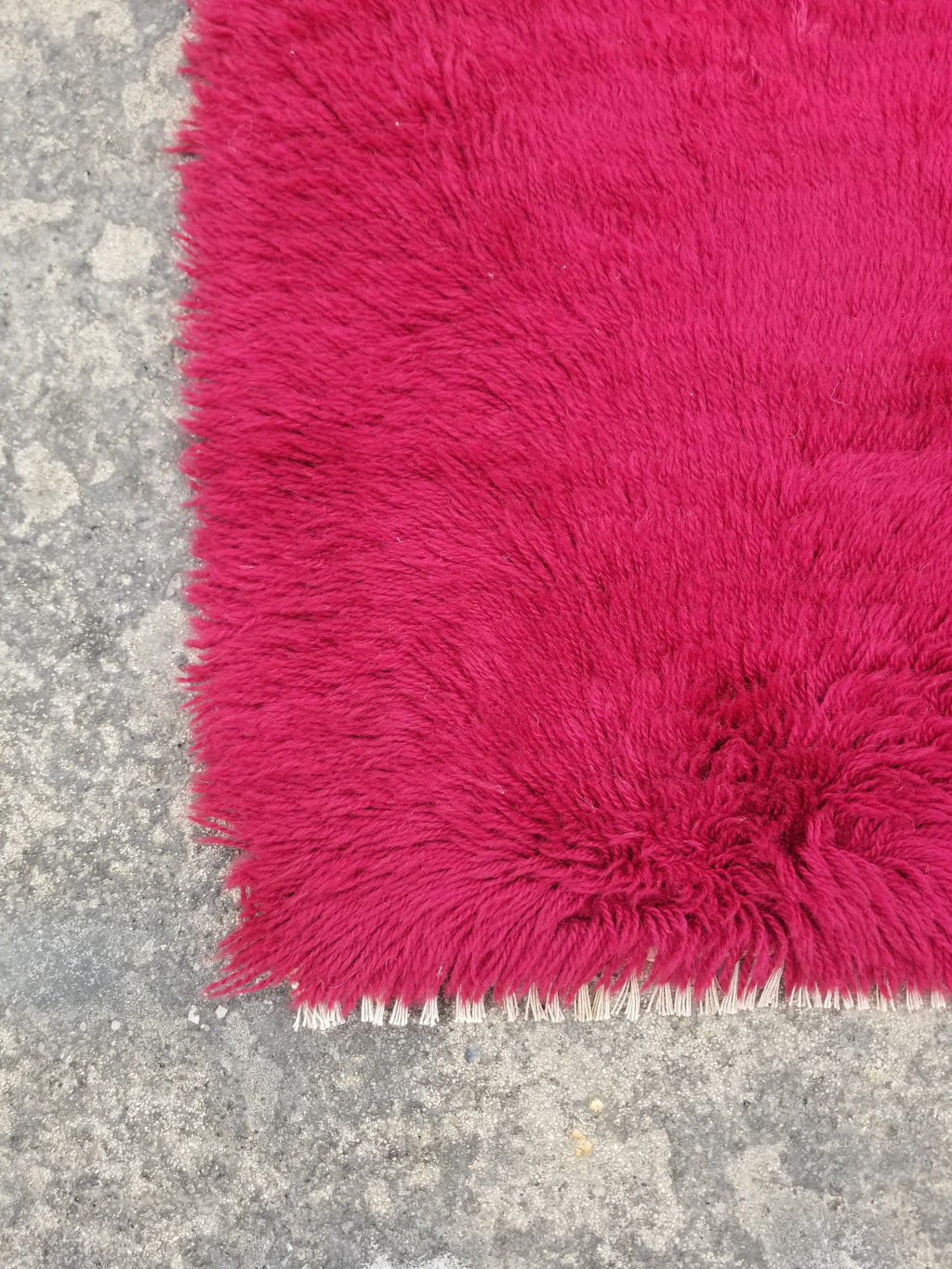 Vintage Traditional Handmade Scandinavian Wool Red Rya Rug 89x58cm