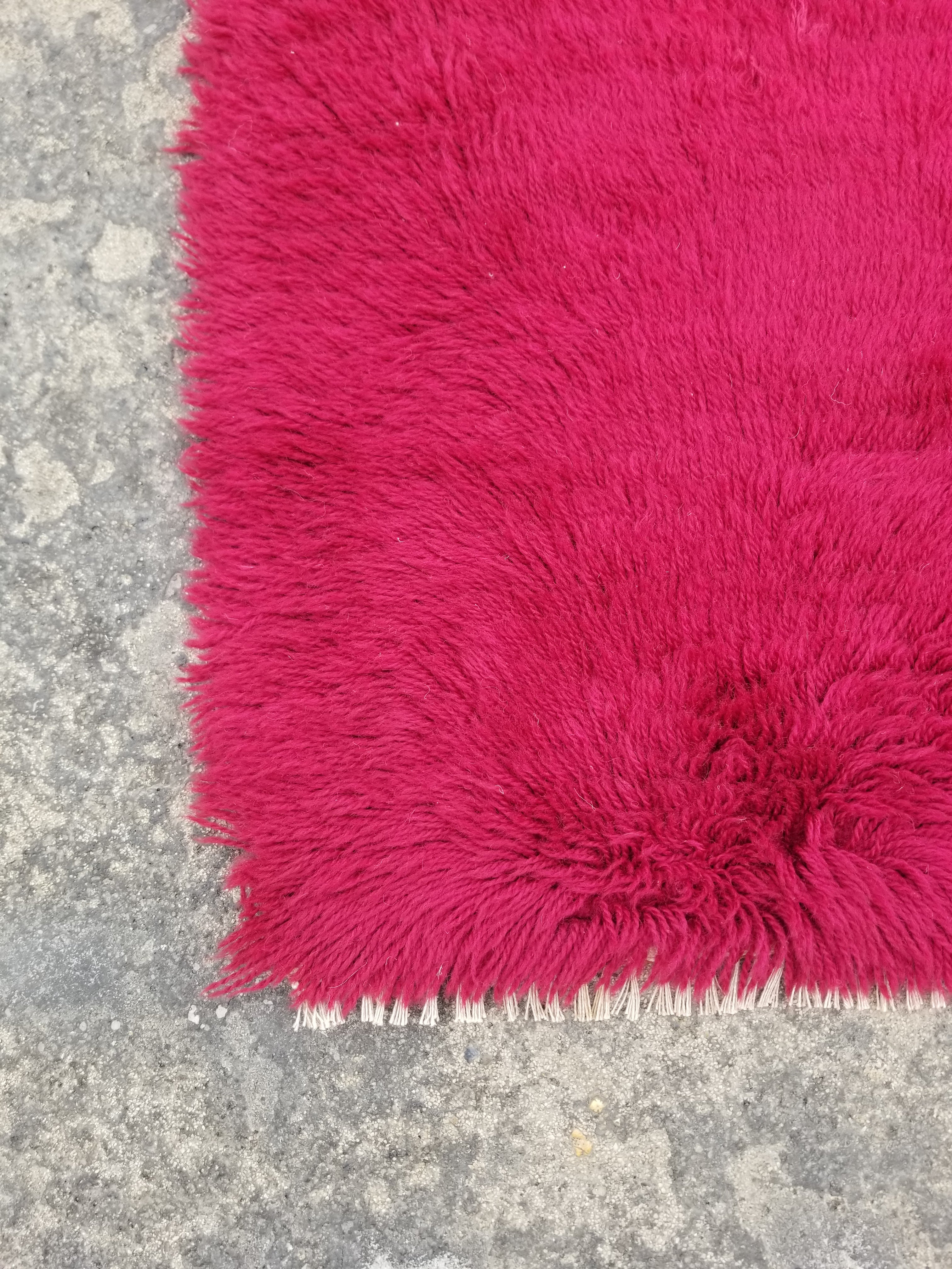 Vintage Traditional Handmade Scandinavian Wool Red Rya Rug 89x58cm
