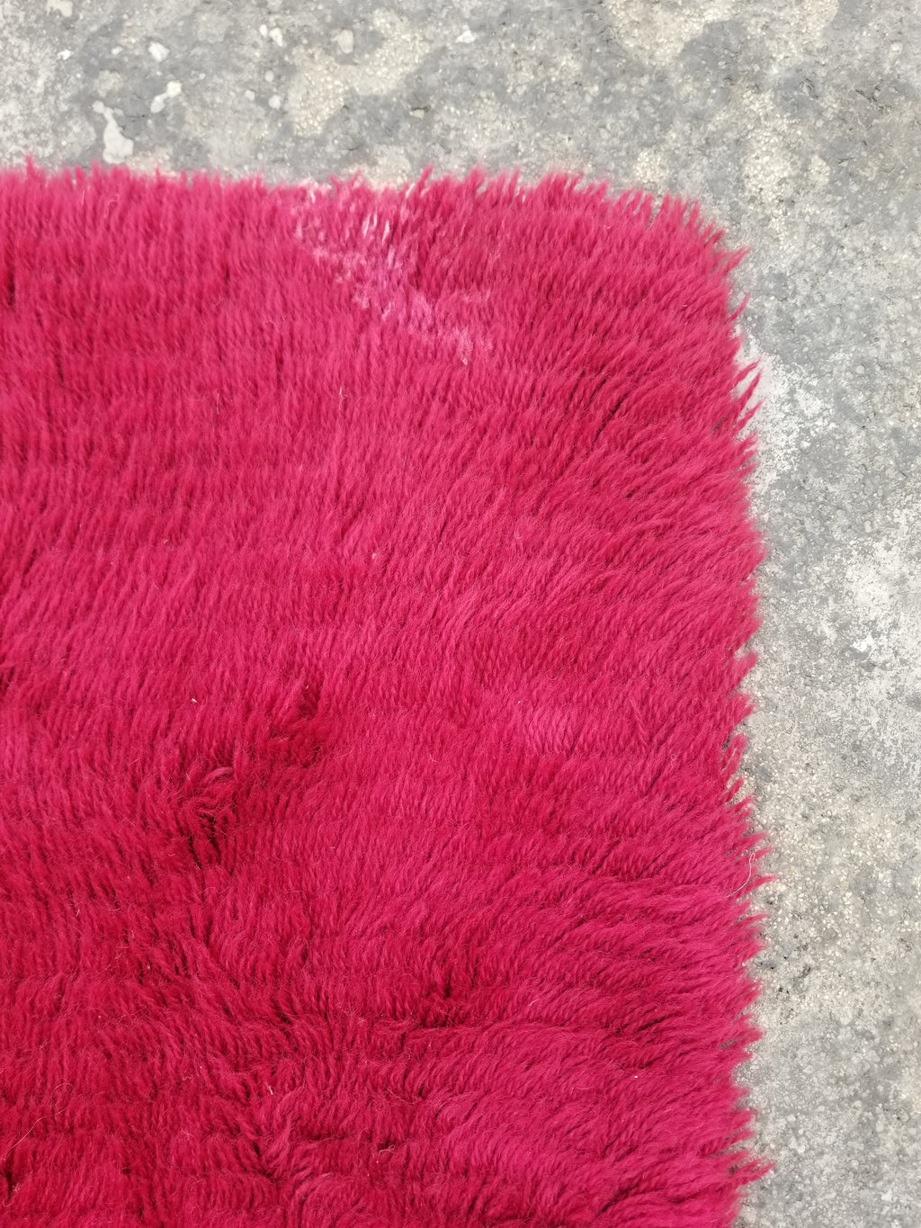 Vintage Traditional Handmade Scandinavian Wool Red Rya Rug 89x58cm