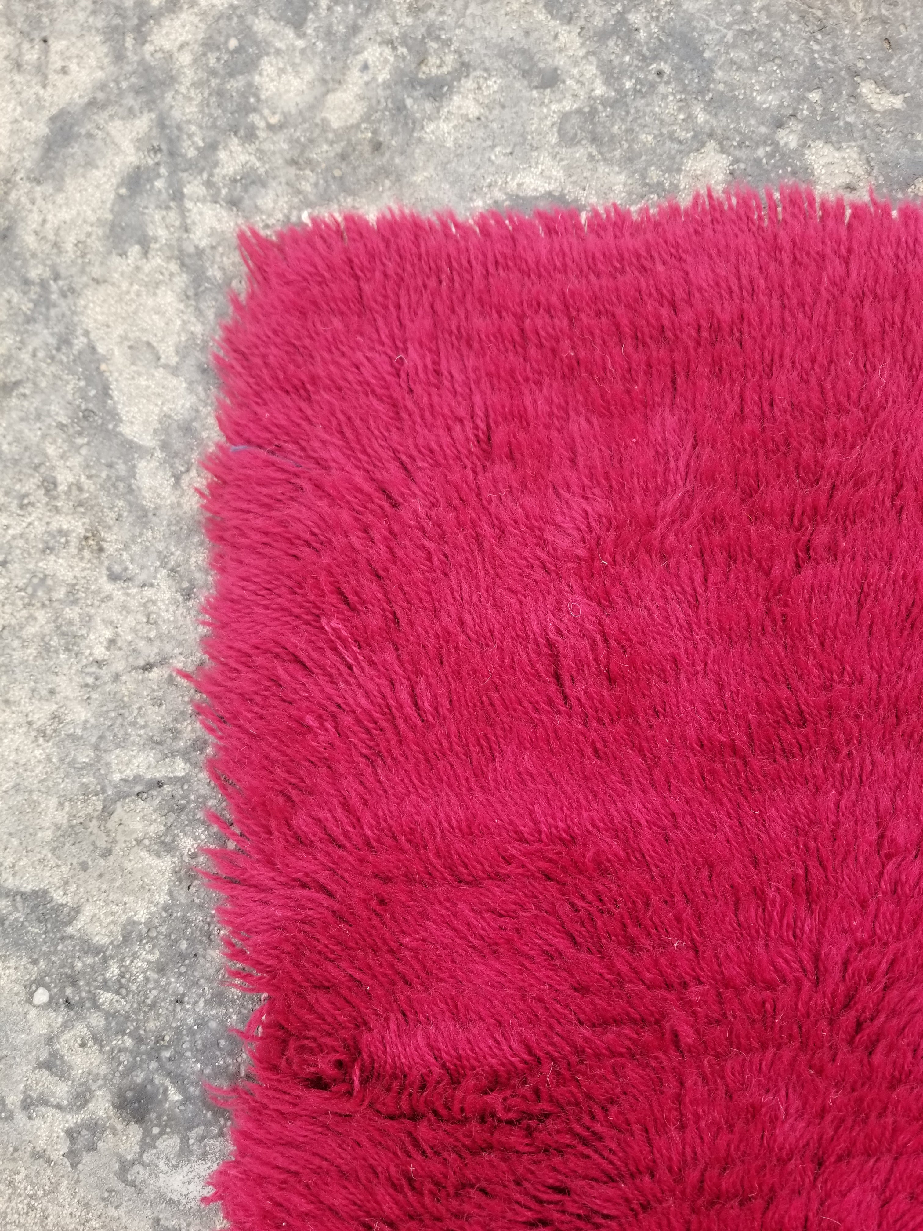 Vintage Traditional Handmade Scandinavian Wool Red Rya Rug 89x58cm