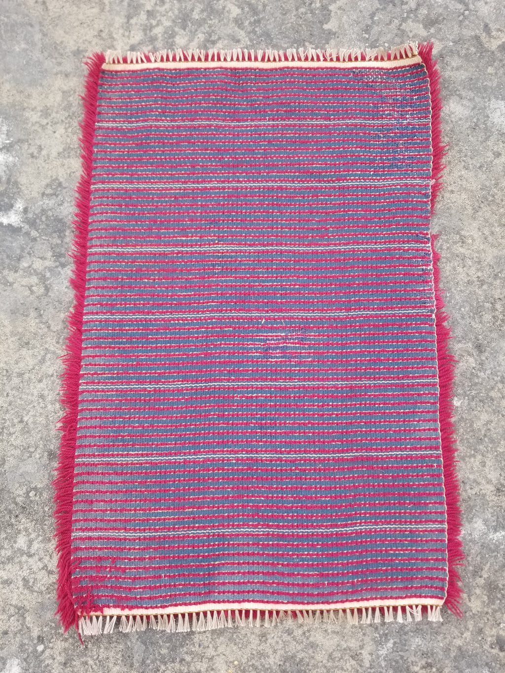 Vintage Traditional Handmade Scandinavian Wool Red Rya Rug 89x58cm