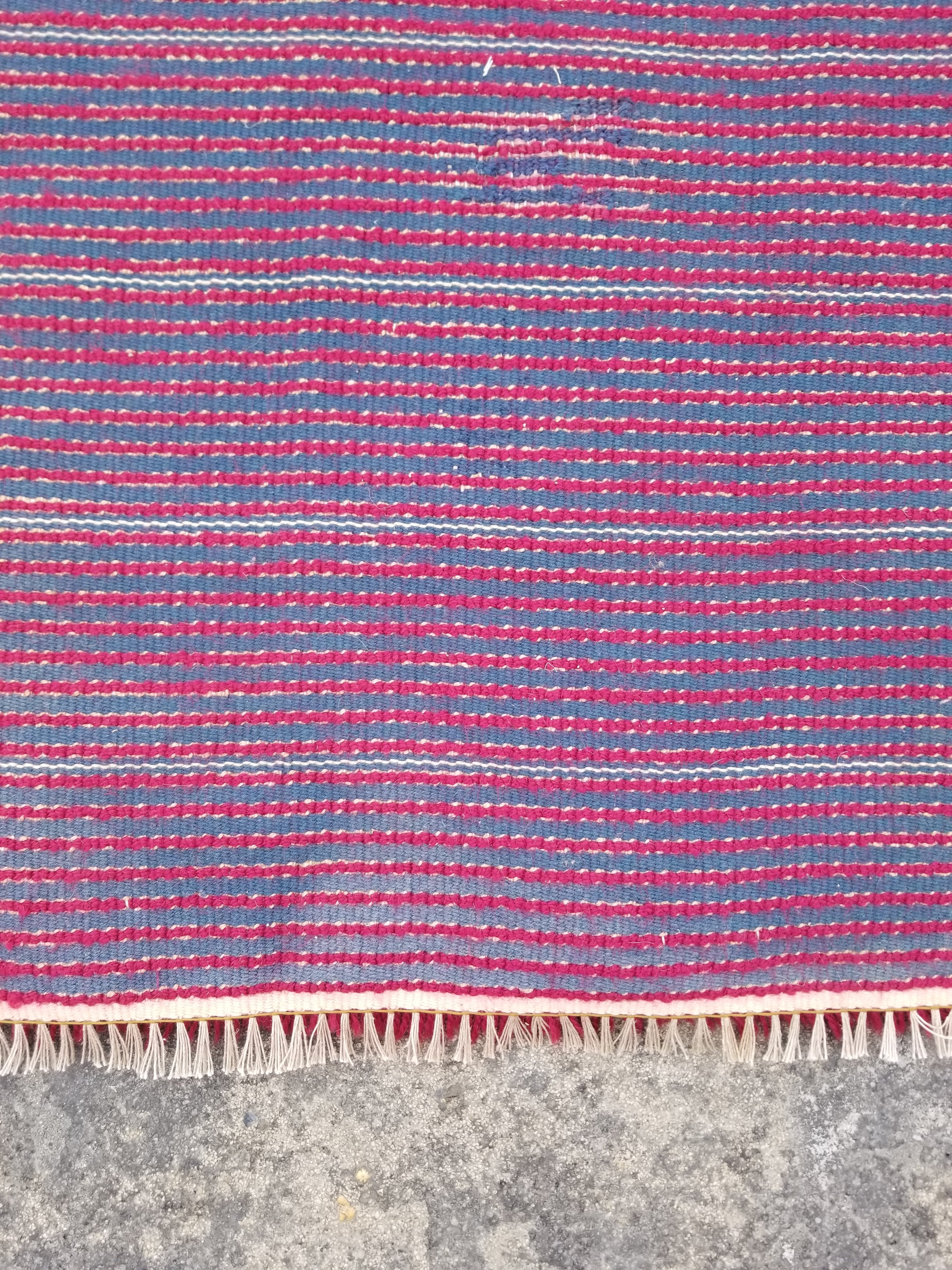 Vintage Traditional Handmade Scandinavian Wool Red Rya Rug 89x58cm