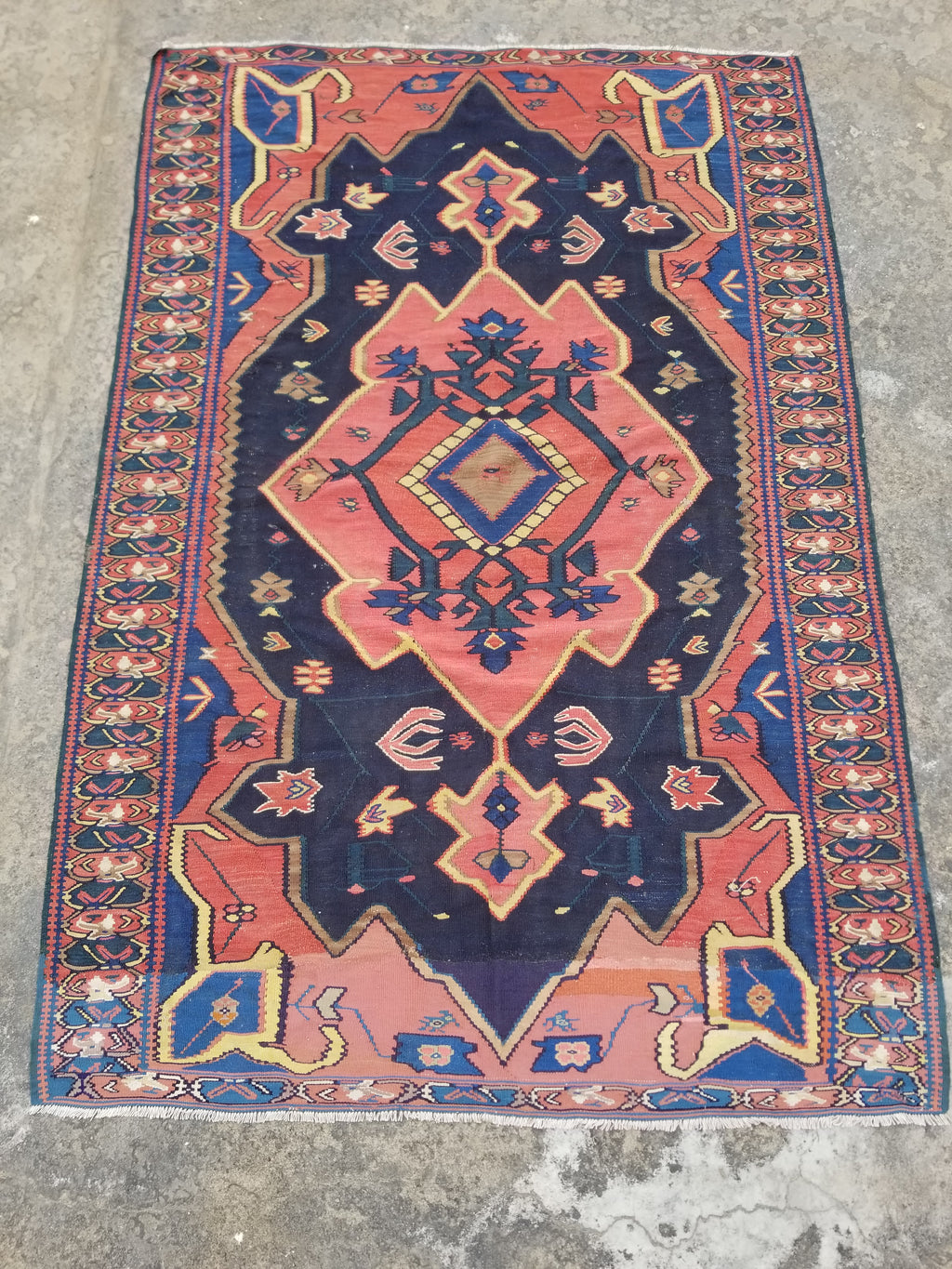 Antique Traditional Handmade Caucasian Wool Multicolor Kilim 198x132cm