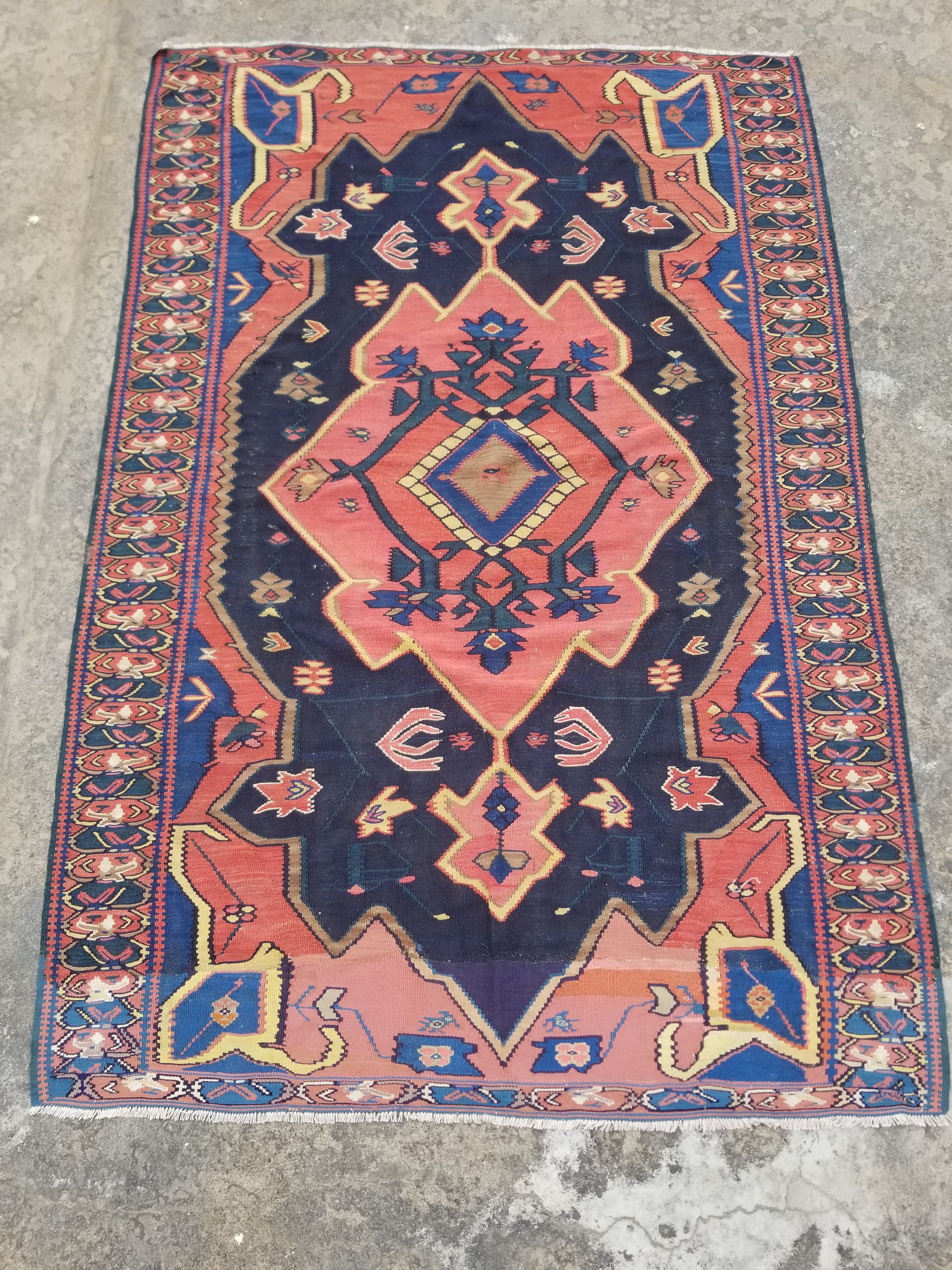 Antique Traditional Handmade Caucasian Wool Multicolor Kilim 198x132cm
