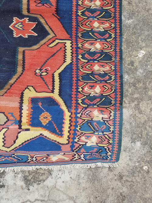 Antique Traditional Handmade Caucasian Wool Multicolor Kilim 198x132cm