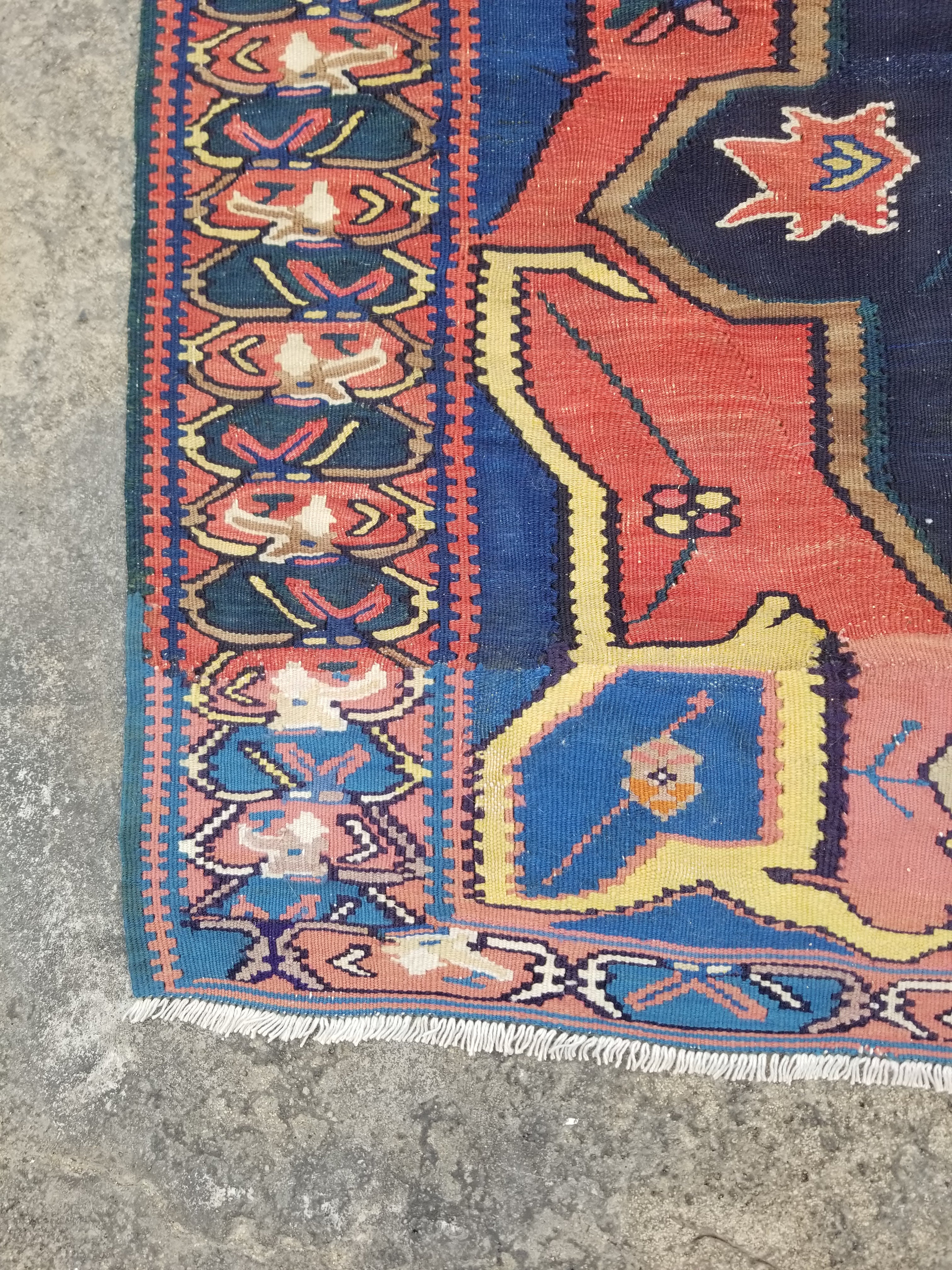 Antique Traditional Handmade Caucasian Wool Multicolor Kilim 198x132cm