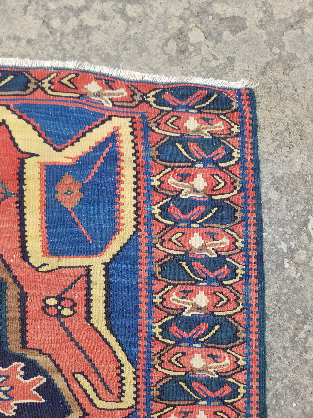 Antique Traditional Handmade Caucasian Wool Multicolor Kilim 198x132cm