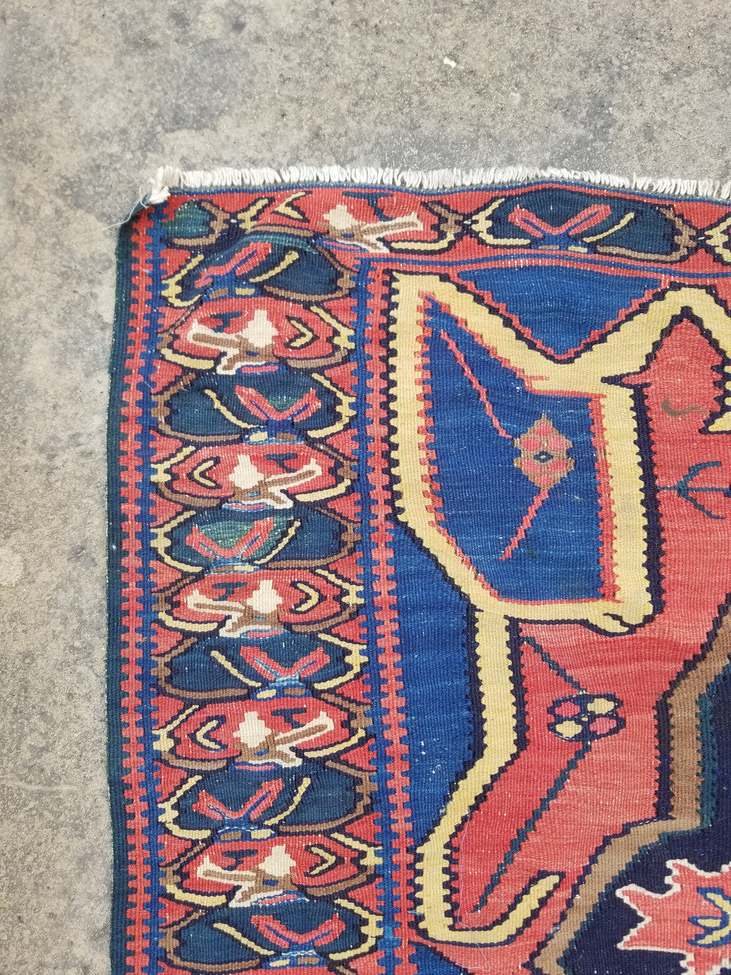 Antique Traditional Handmade Caucasian Wool Multicolor Kilim 198x132cm