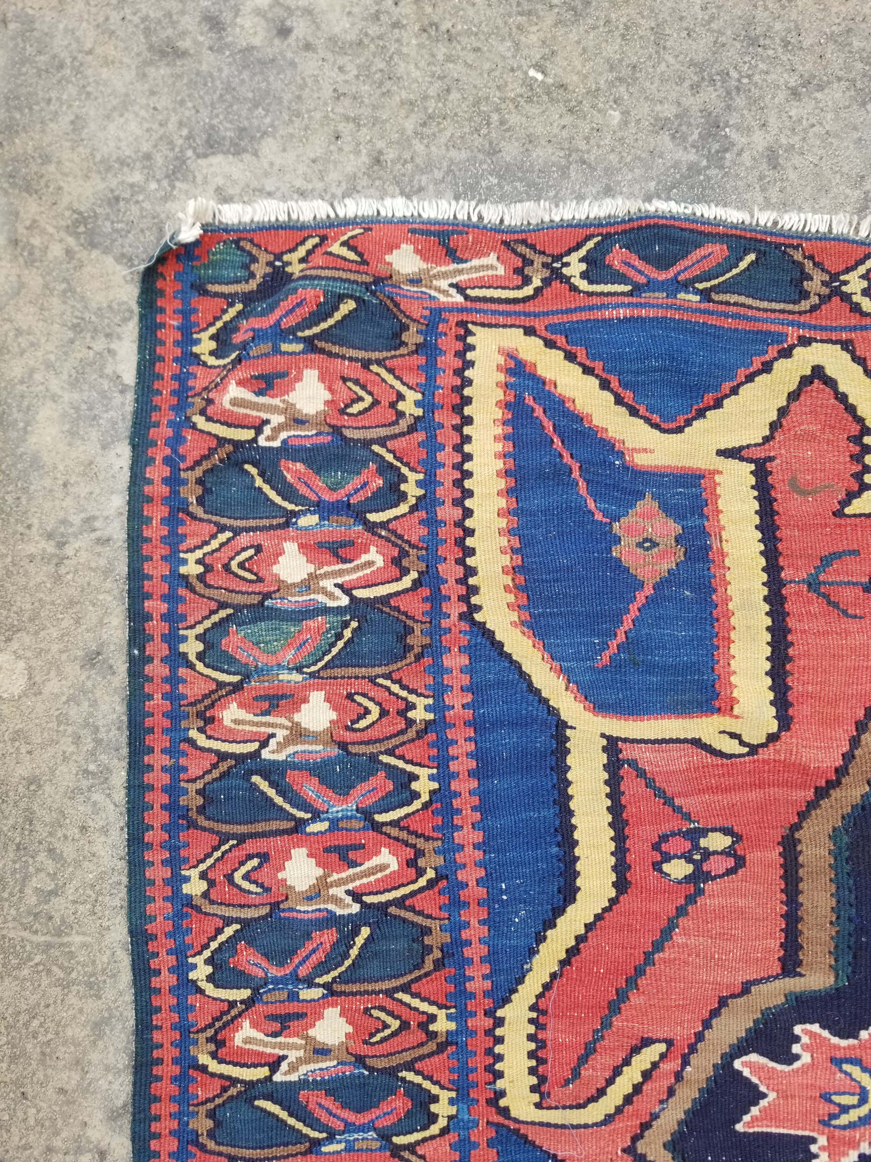 Antique Traditional Handmade Caucasian Wool Multicolor Kilim 198x132cm