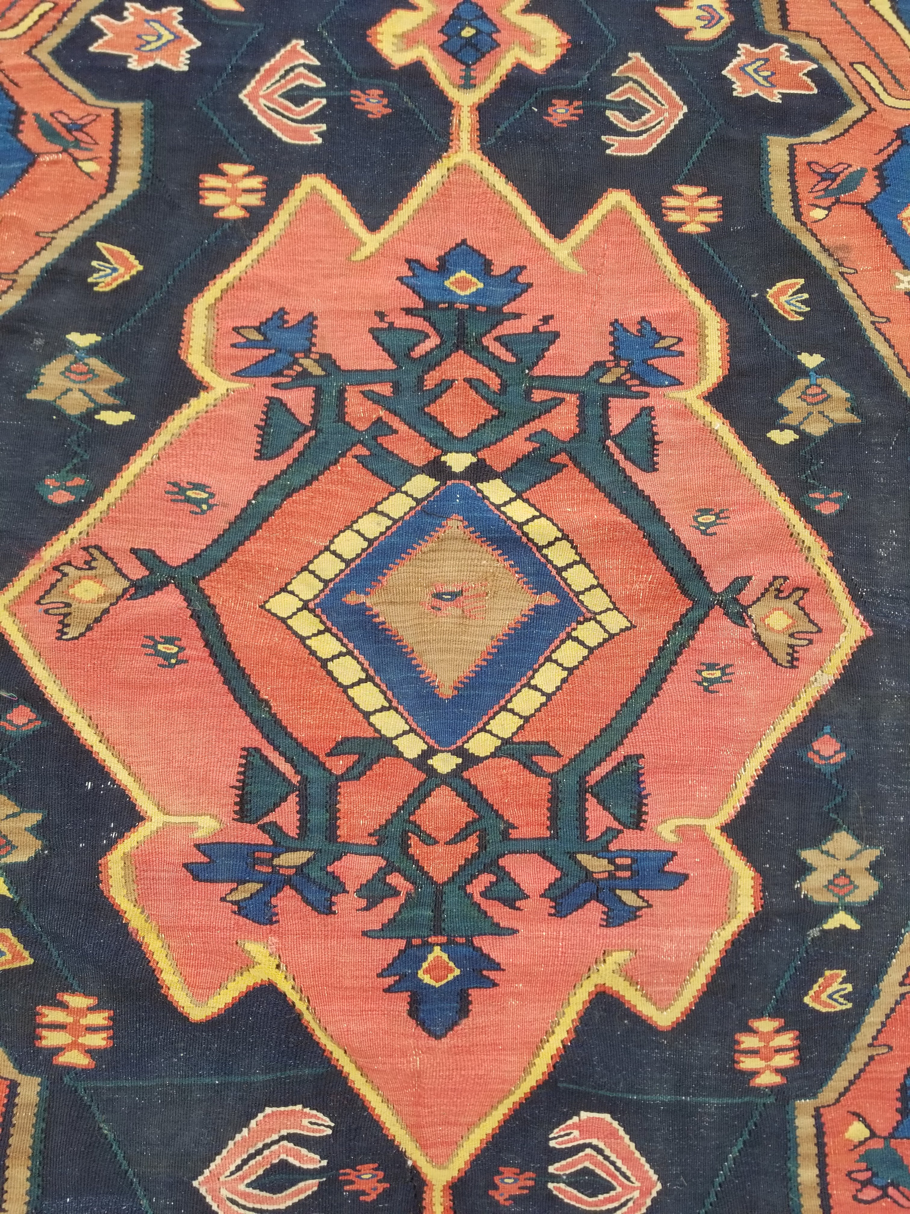 Antique Traditional Handmade Caucasian Wool Multicolor Kilim 198x132cm