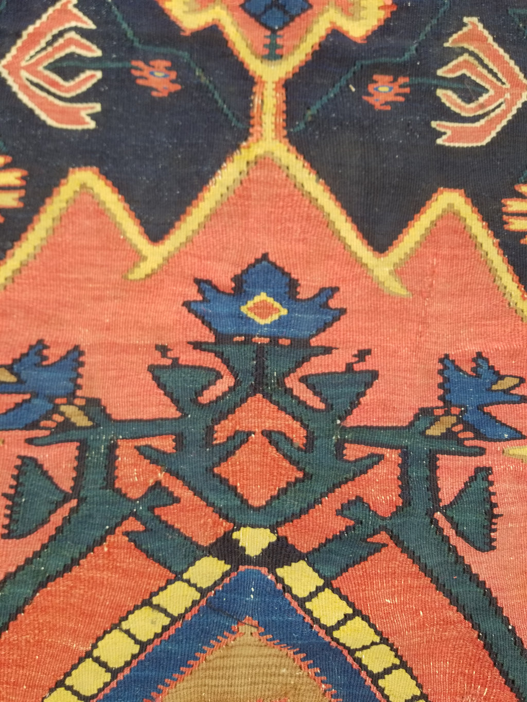Antique Traditional Handmade Caucasian Wool Multicolor Kilim 198x132cm