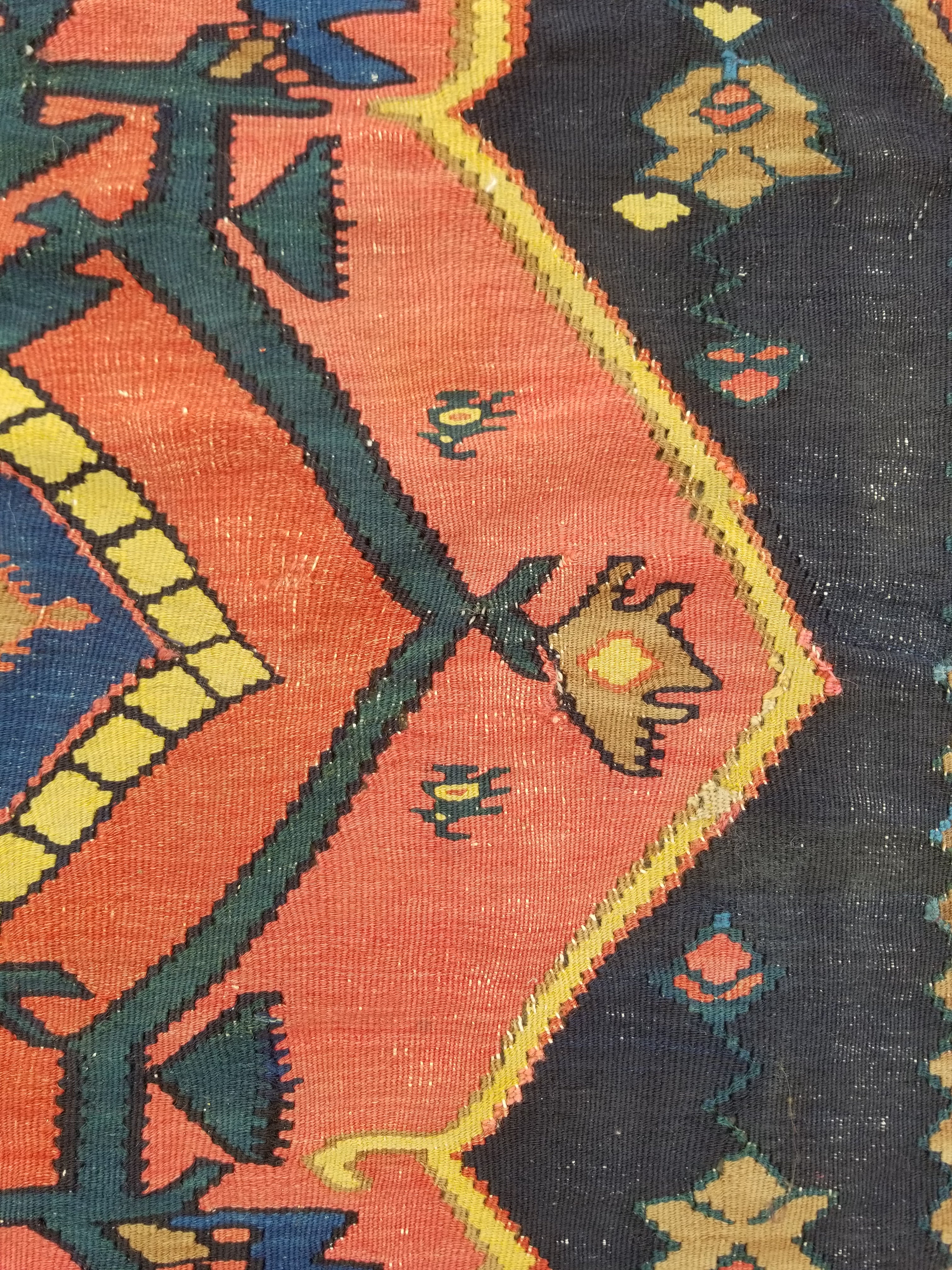 Antique Traditional Handmade Caucasian Wool Multicolor Kilim 198x132cm