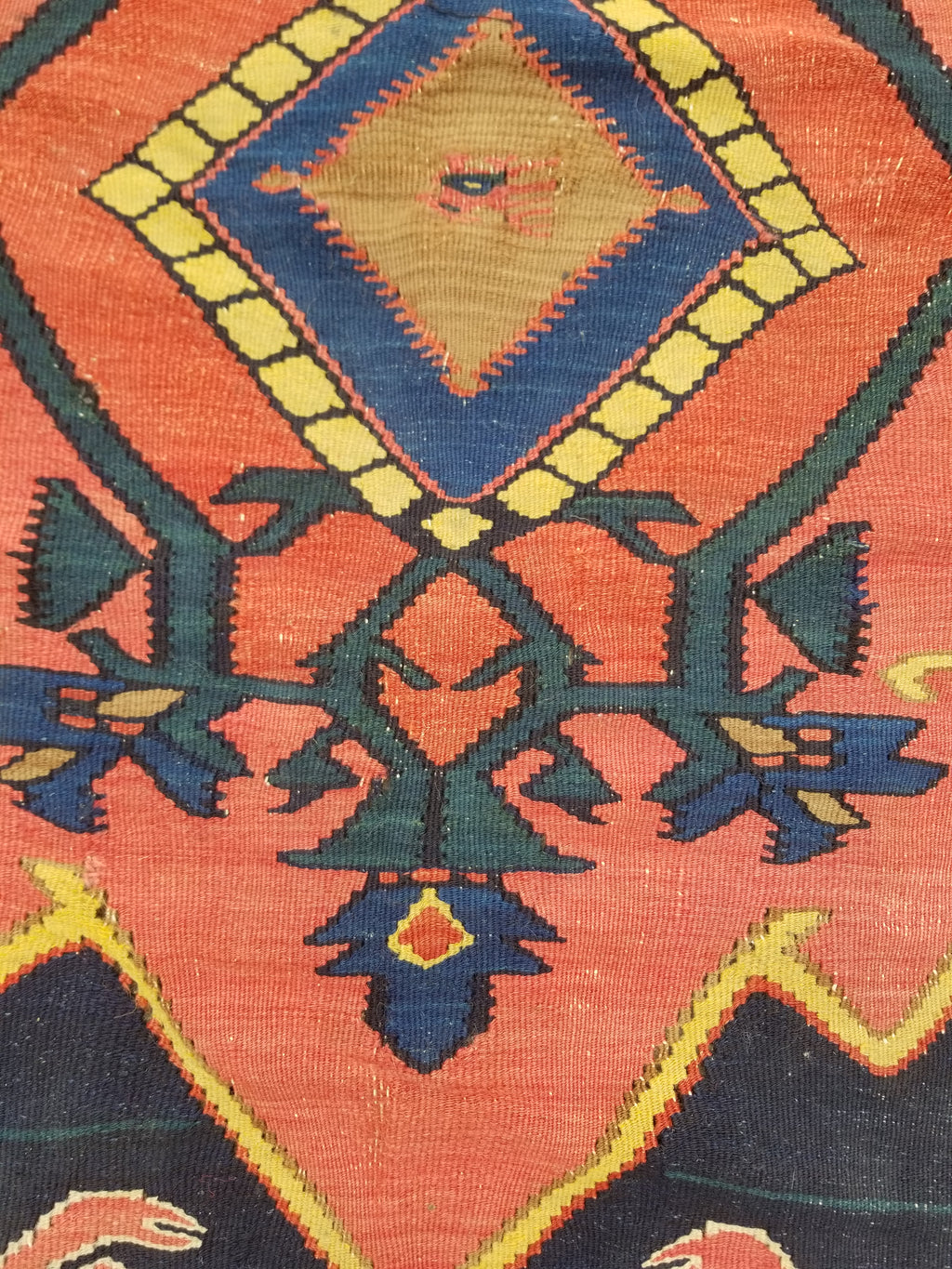Antique Traditional Handmade Caucasian Wool Multicolor Kilim 198x132cm