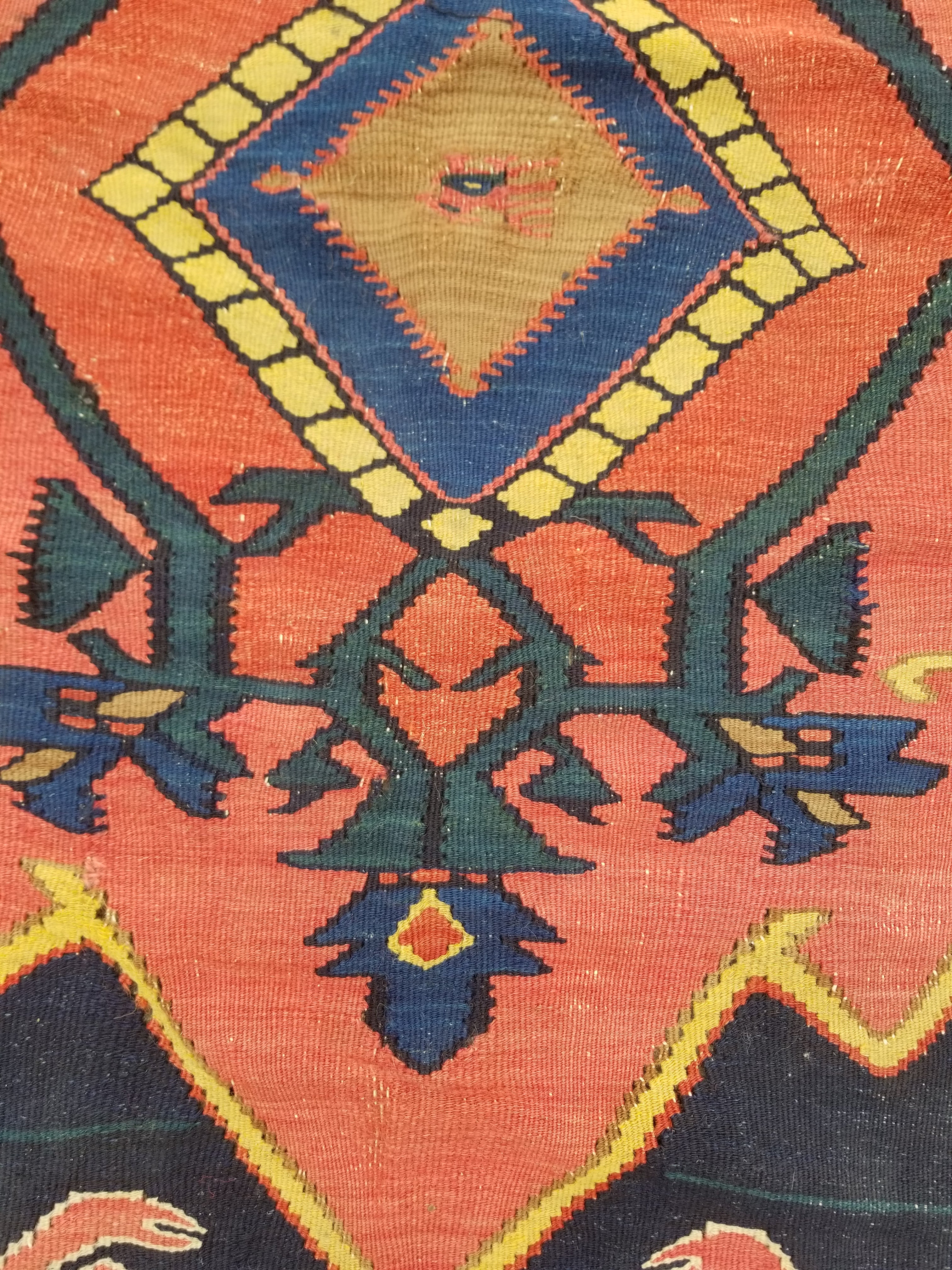 Antique Traditional Handmade Caucasian Wool Multicolor Kilim 198x132cm