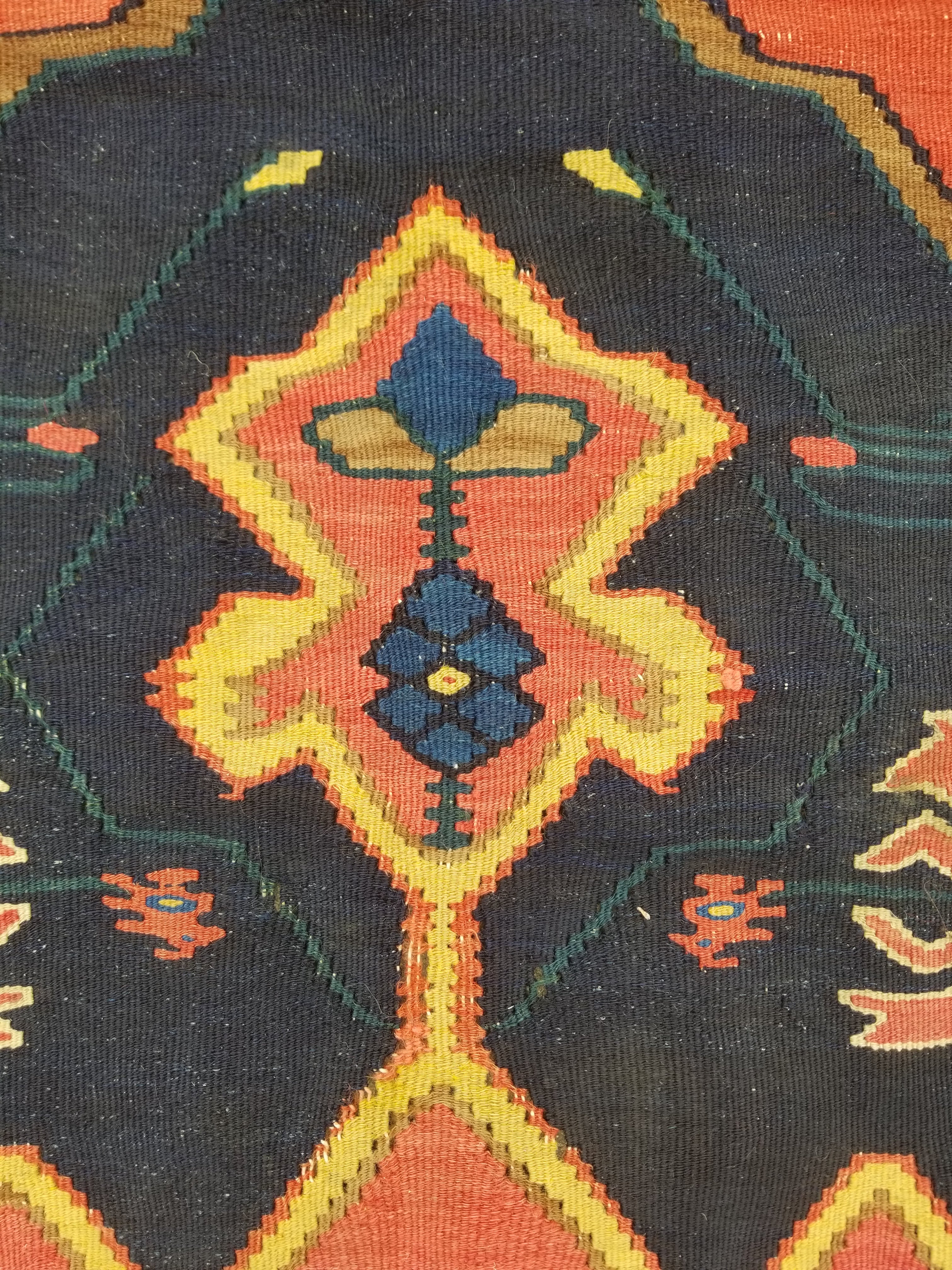 Antique Traditional Handmade Caucasian Wool Multicolor Kilim 198x132cm