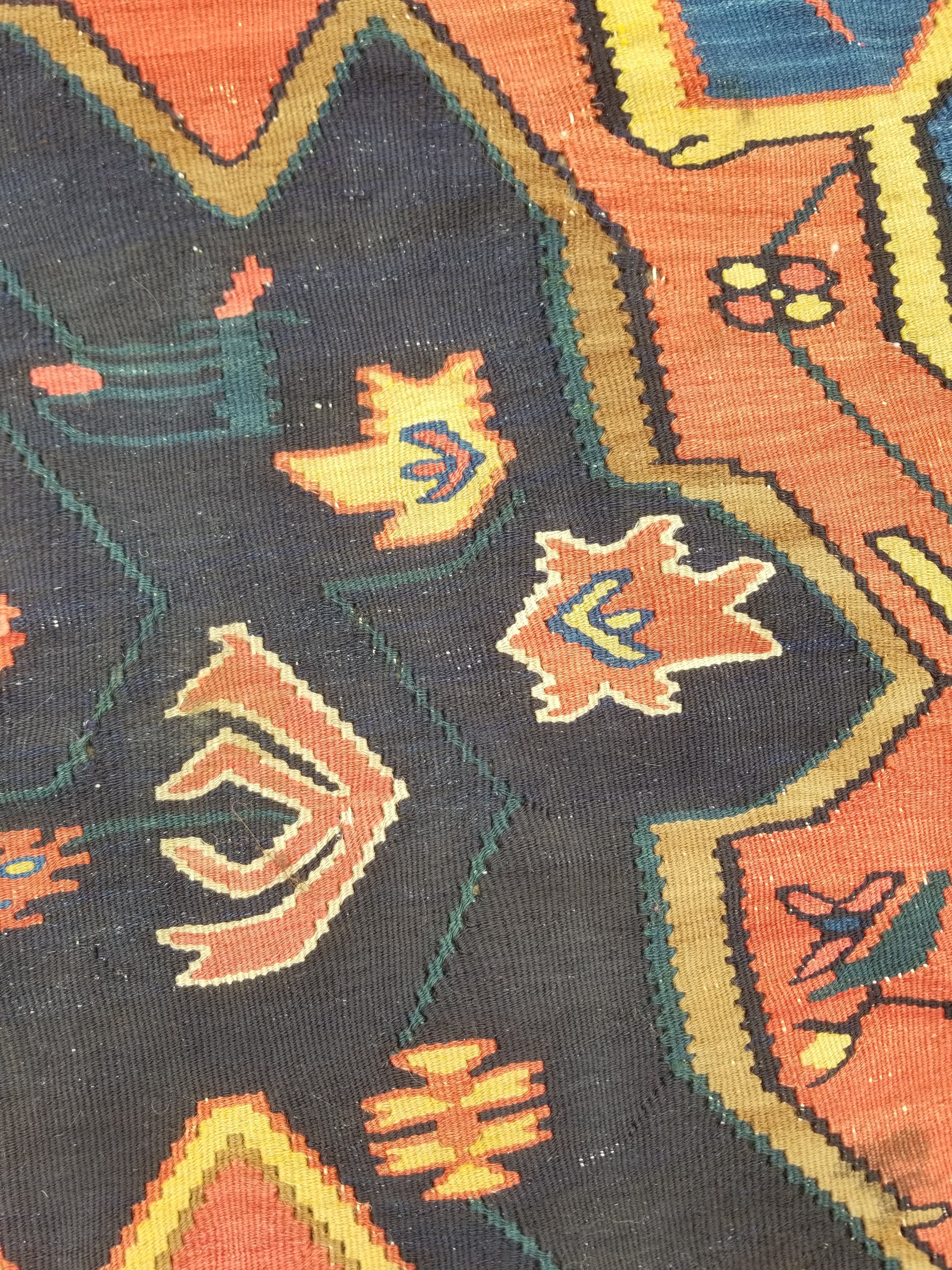 Antique Traditional Handmade Caucasian Wool Multicolor Kilim 198x132cm
