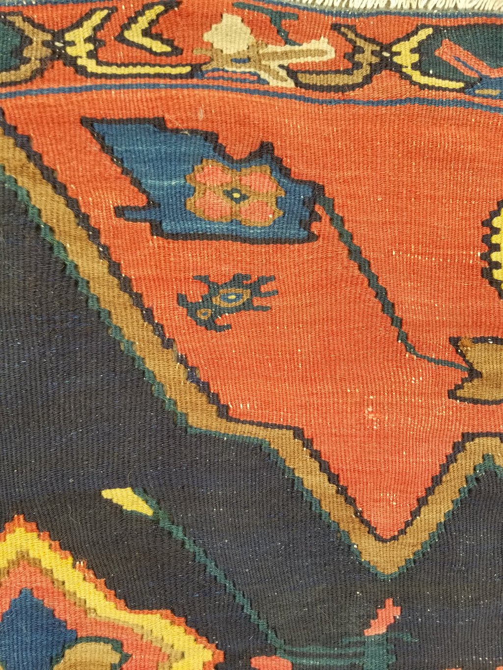 Antique Traditional Handmade Caucasian Wool Multicolor Kilim 198x132cm