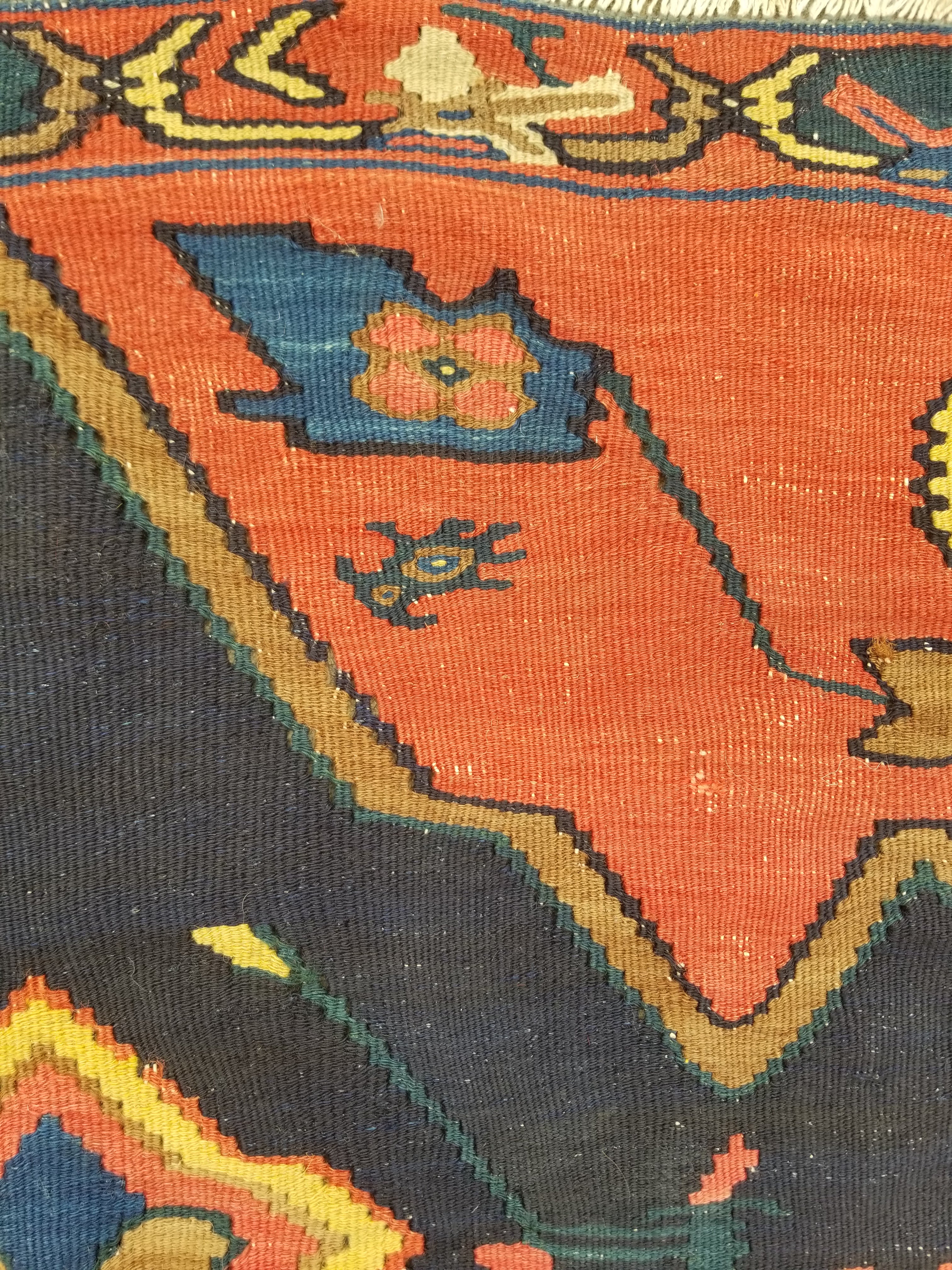 Antique Traditional Handmade Caucasian Wool Multicolor Kilim 198x132cm