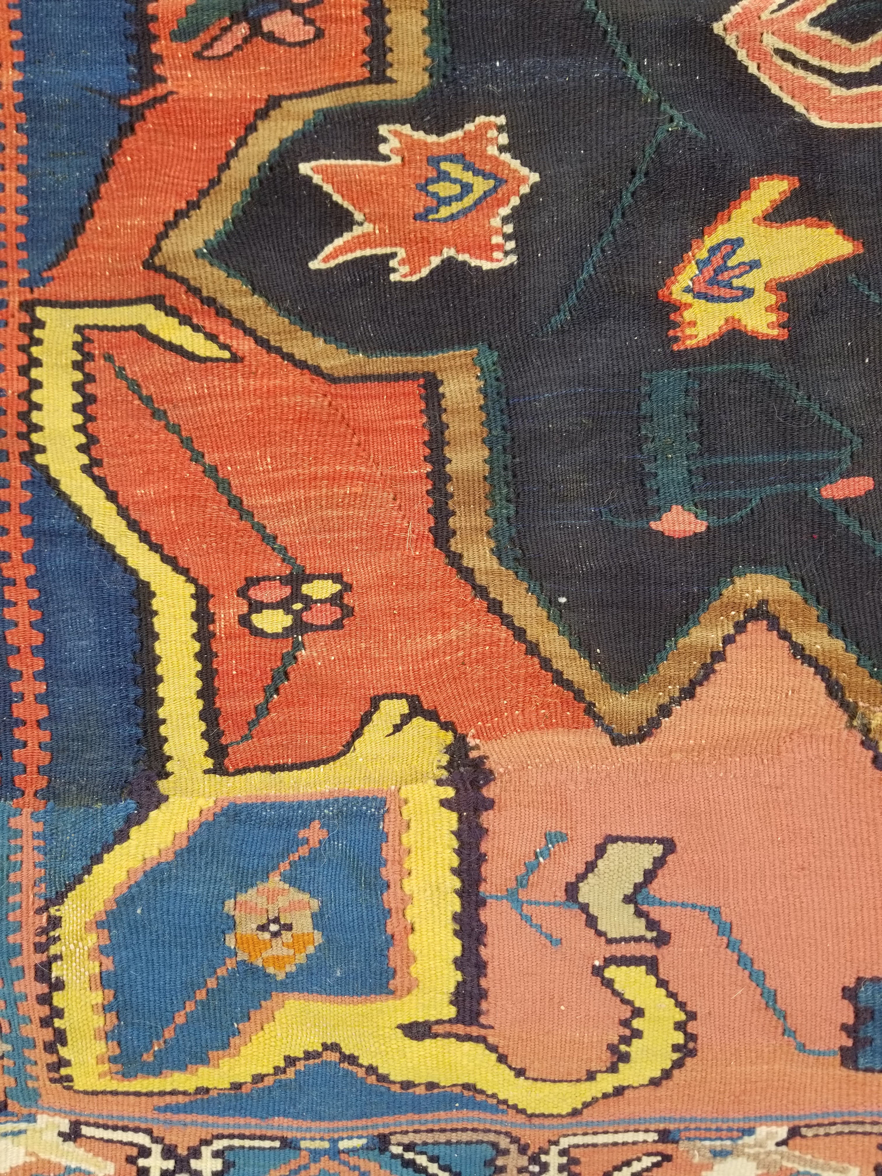 Antique Traditional Handmade Caucasian Wool Multicolor Kilim 198x132cm