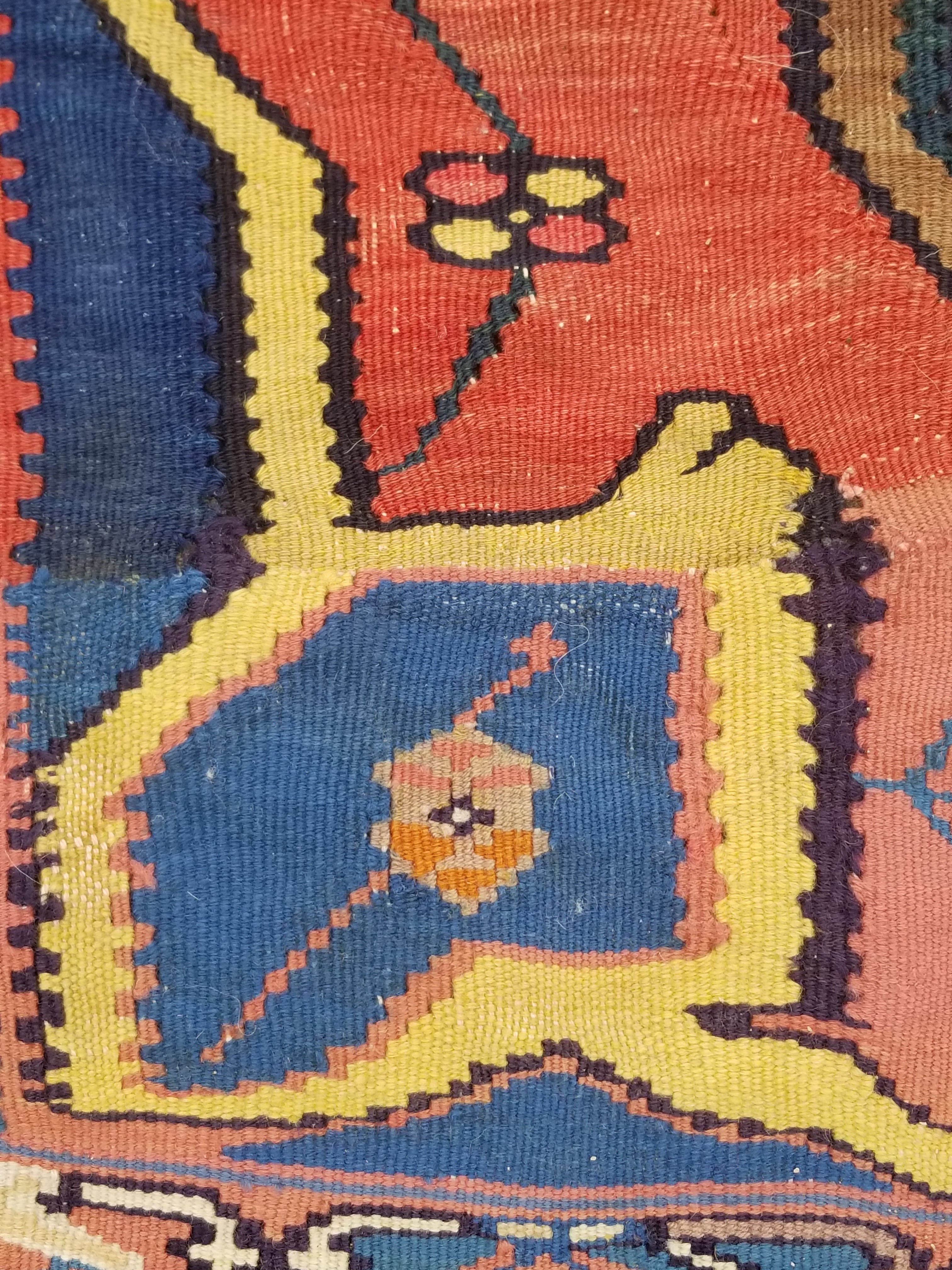 Antique Traditional Handmade Caucasian Wool Multicolor Kilim 198x132cm
