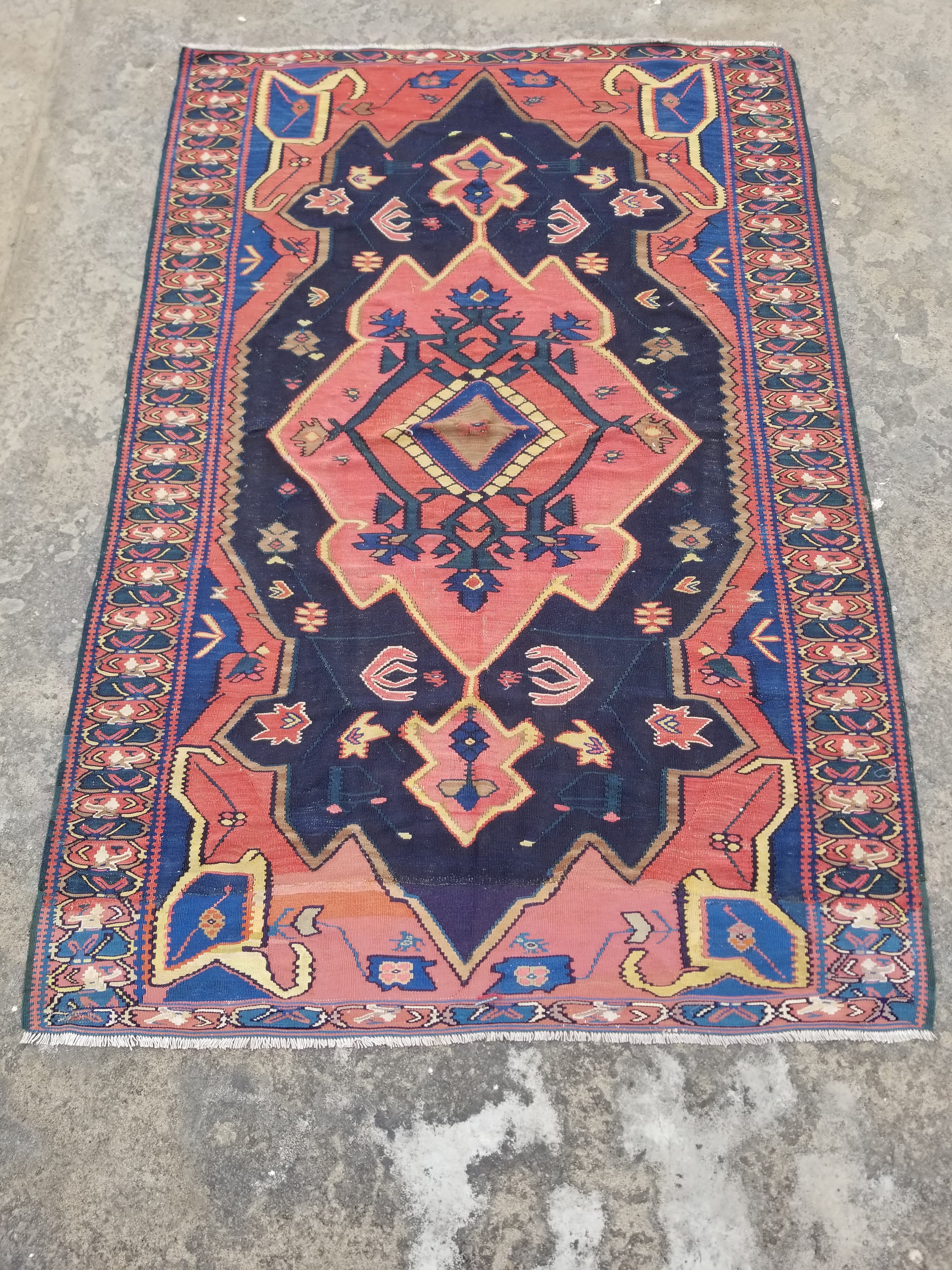Antique Traditional Handmade Caucasian Wool Multicolor Kilim 198x132cm
