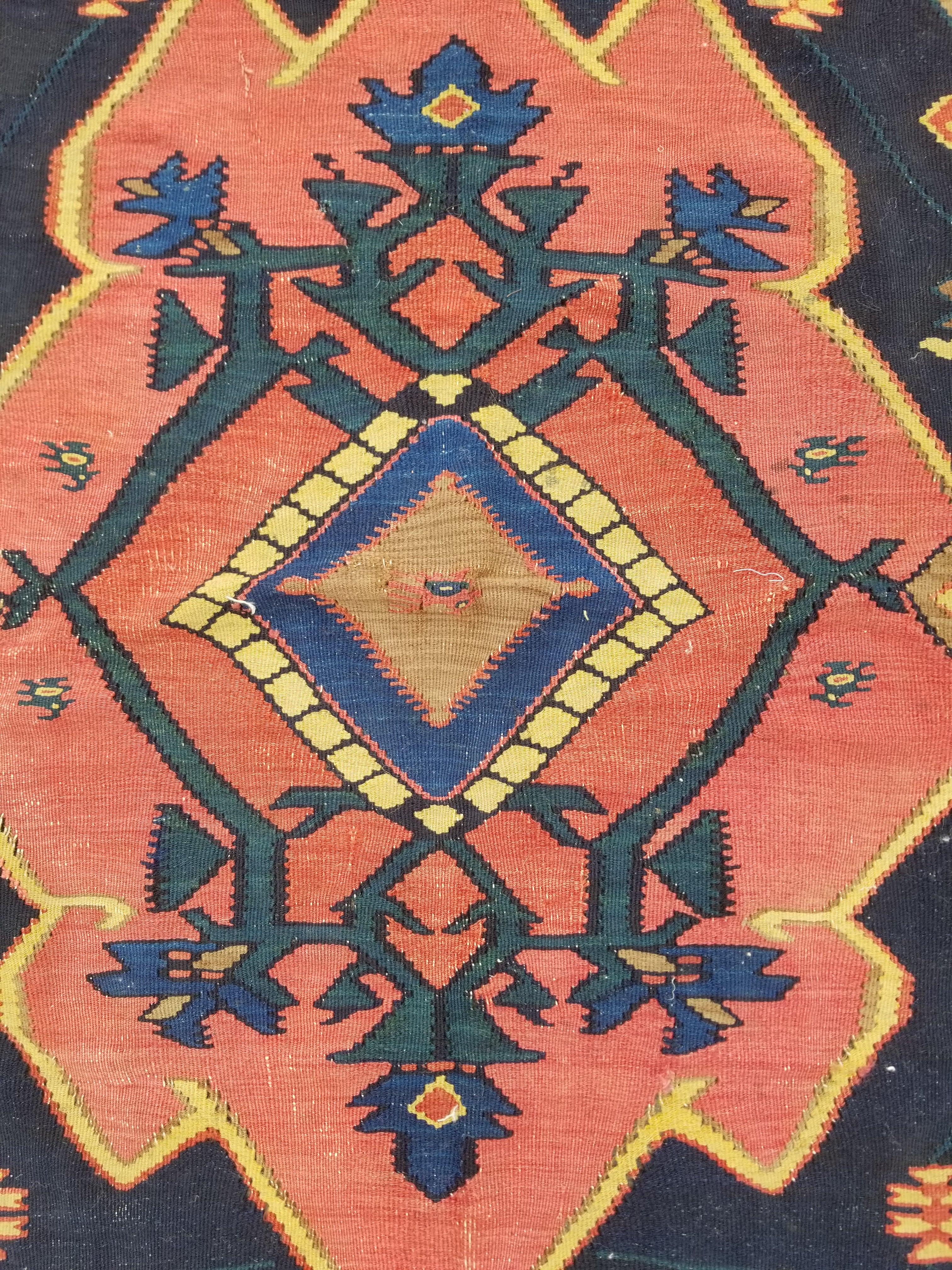Antique Traditional Handmade Caucasian Wool Multicolor Kilim 198x132cm