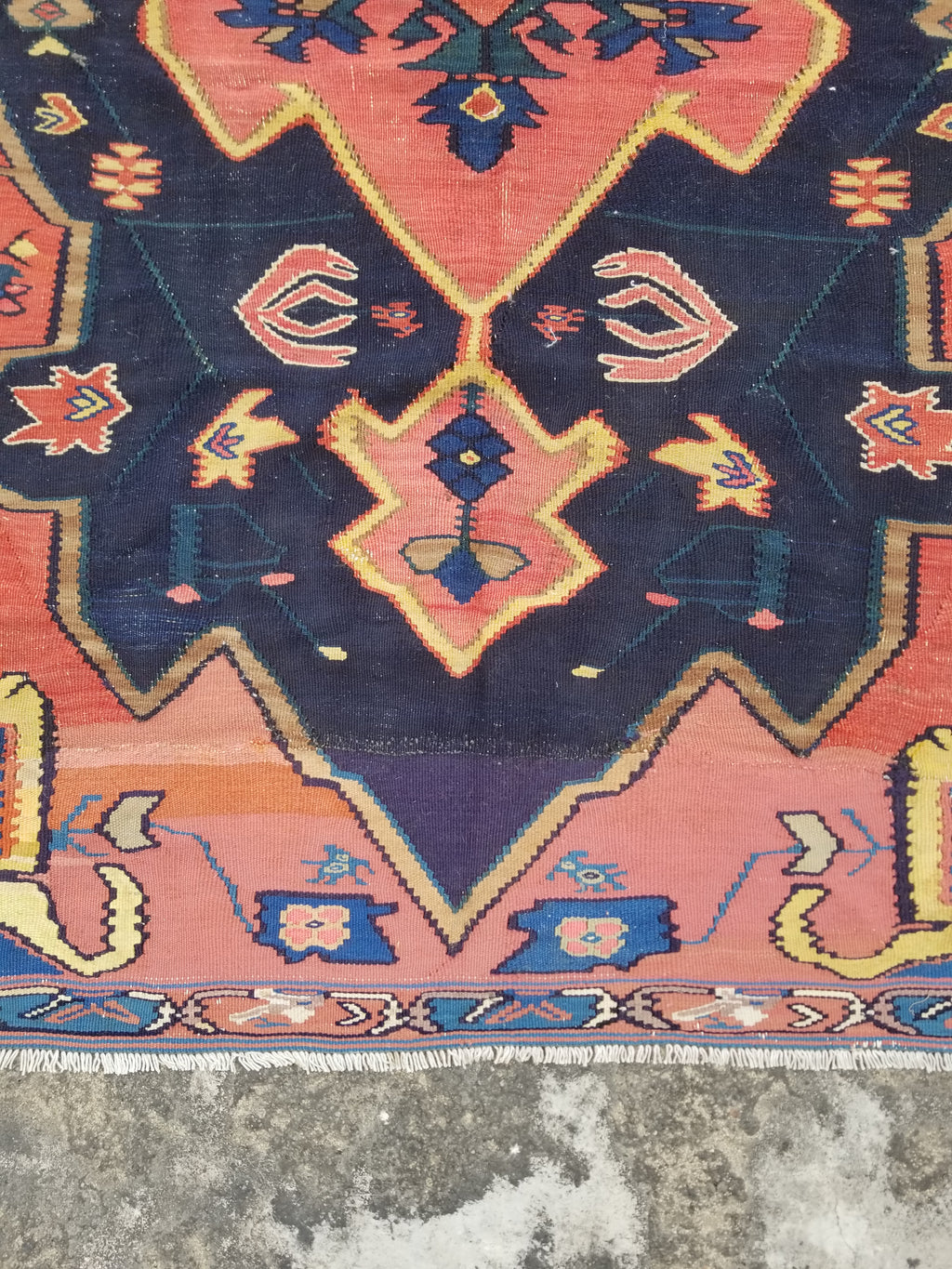 Antique Traditional Handmade Caucasian Wool Multicolor Kilim 198x132cm