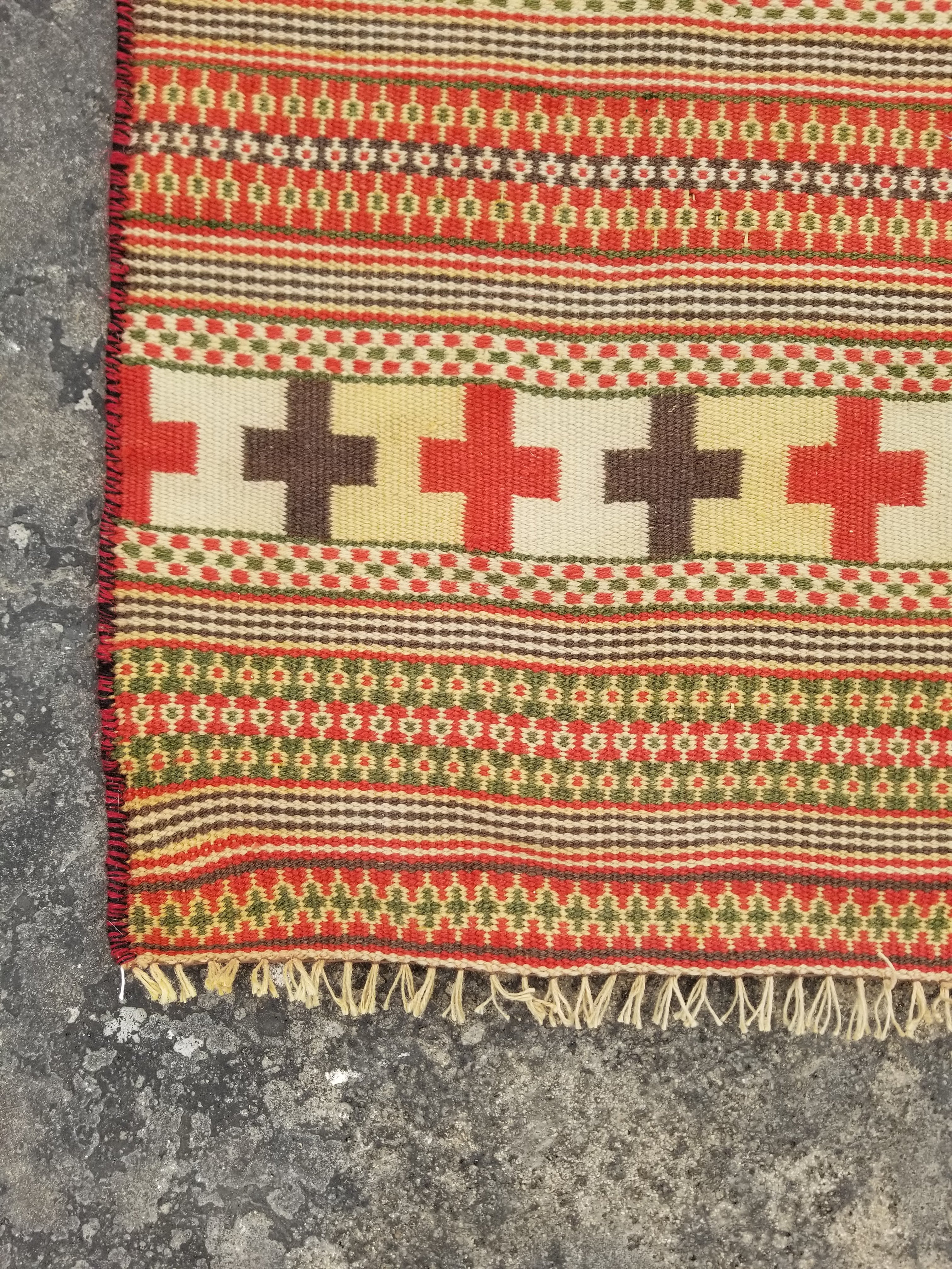 Vintage Handmade Swedish Geometric Pattern Wool Multicolor Kilim 152x102cm