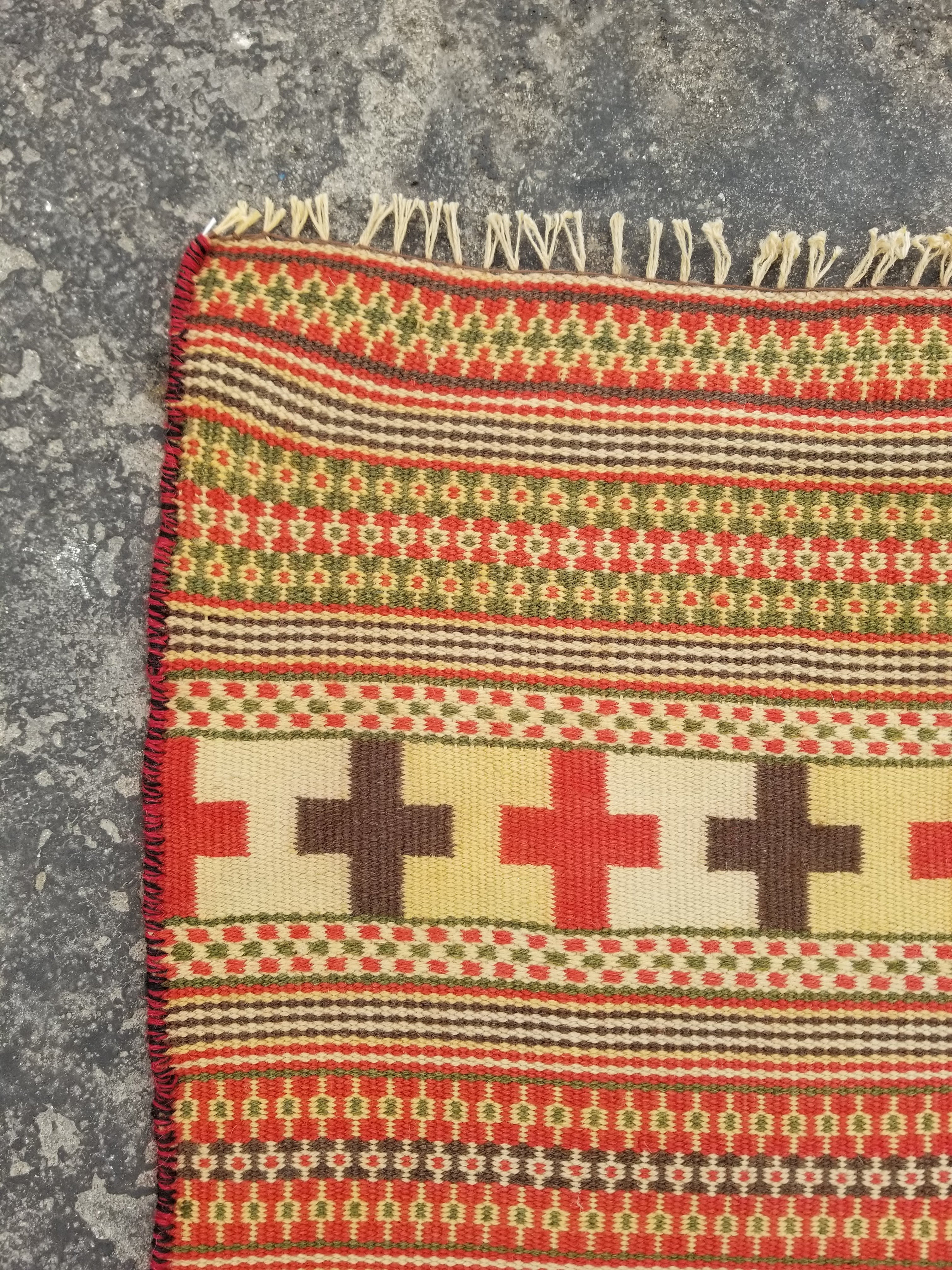 Vintage Handmade Swedish Geometric Pattern Wool Multicolor Kilim 152x102cm