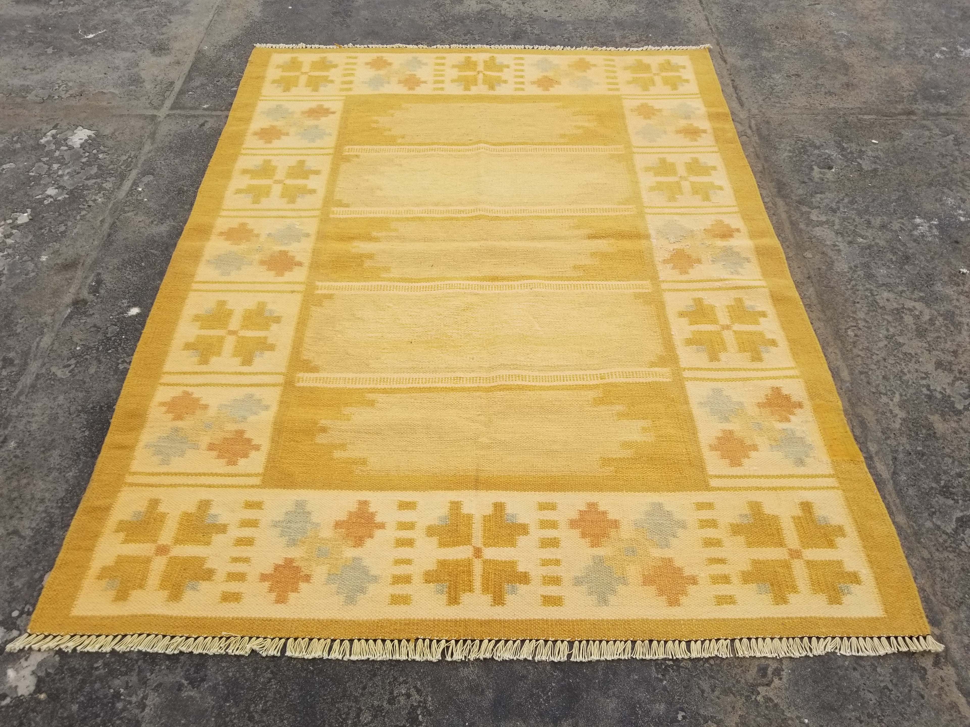 Vintage Traditional Handmade Scandinavian Wool Multicolor Kilim 224x170cm