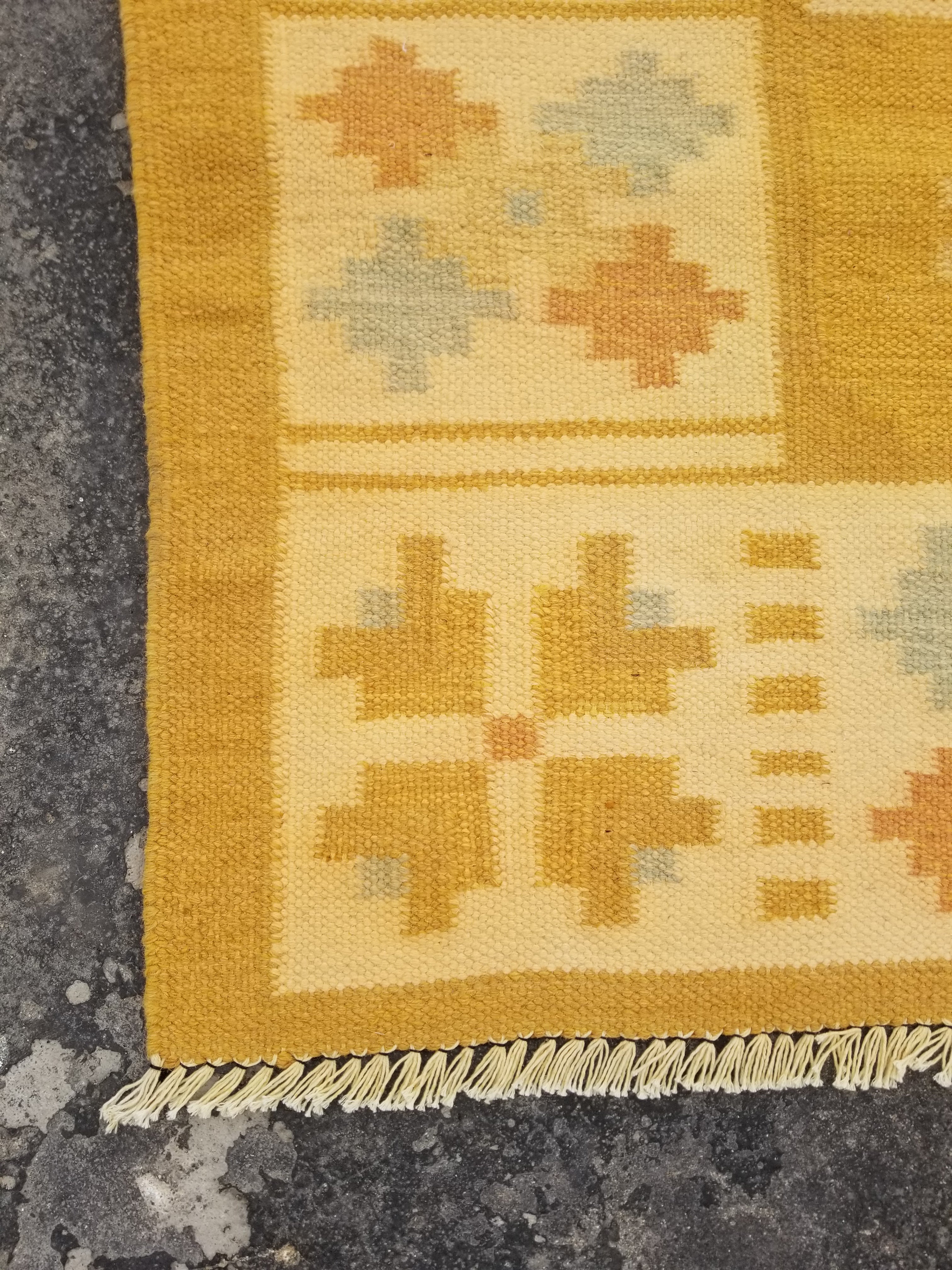 Vintage Traditional Handmade Scandinavian Wool Multicolor Kilim 224x170cm