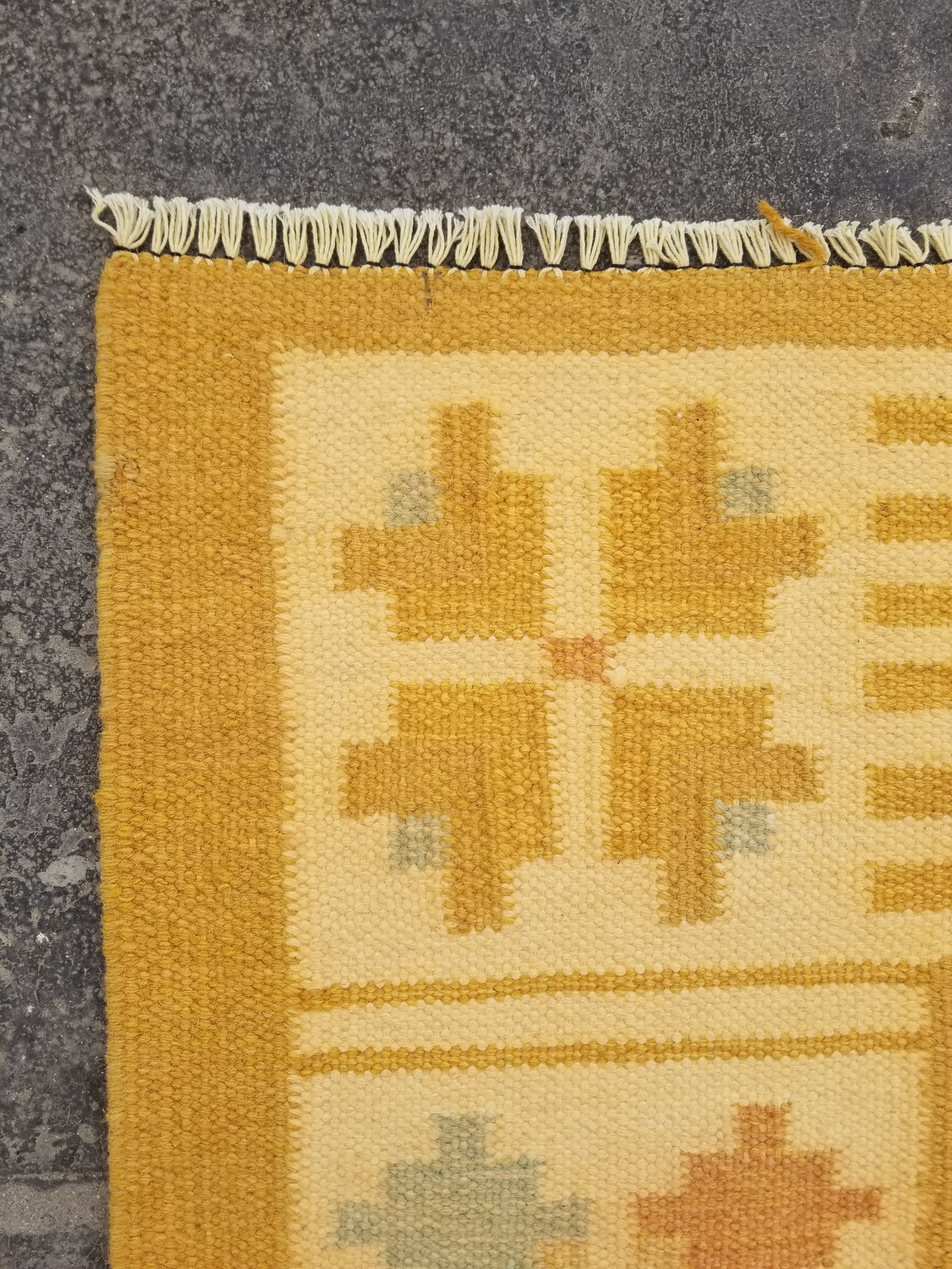 Vintage Traditional Handmade Scandinavian Wool Multicolor Kilim 224x170cm