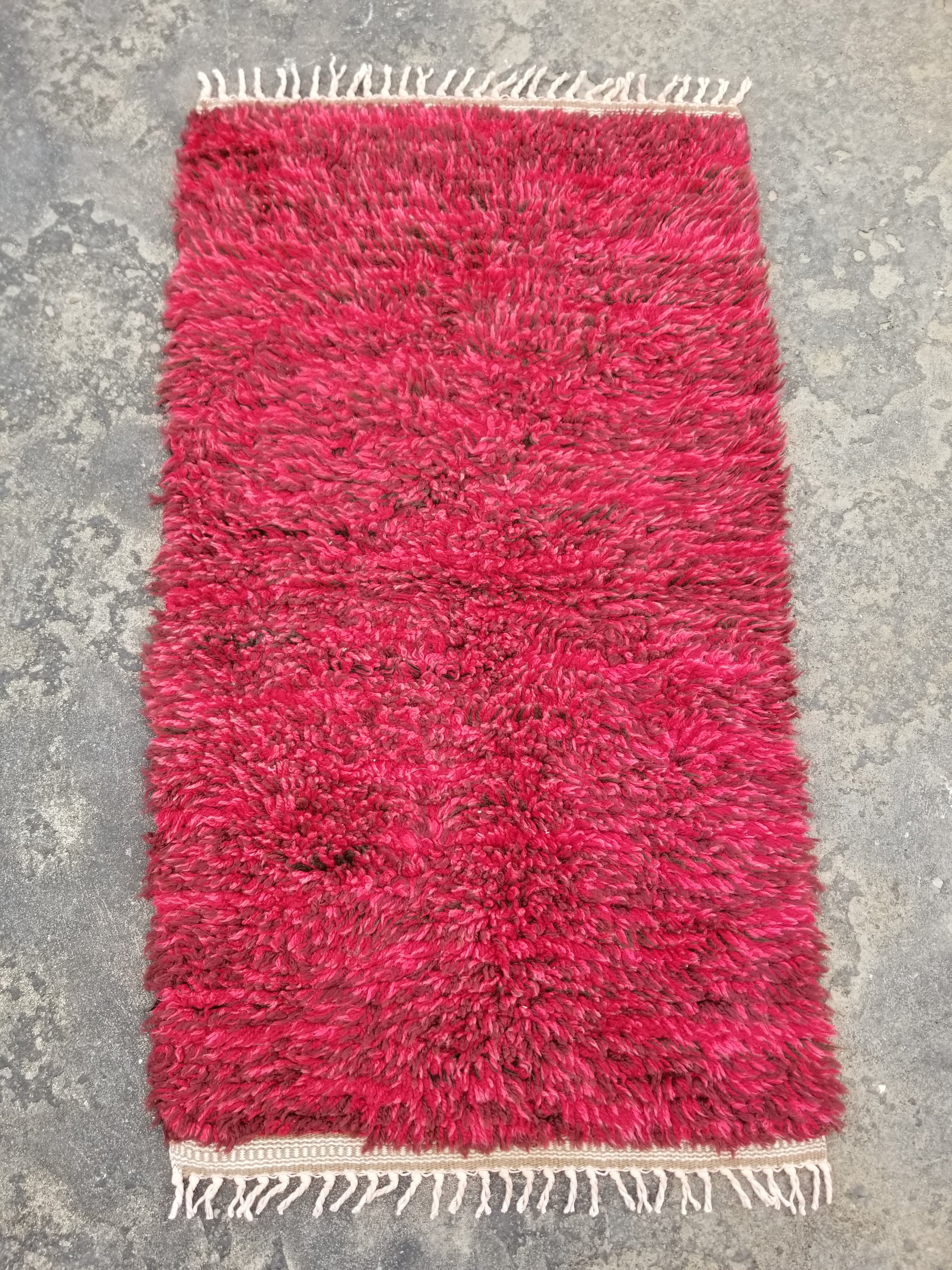 Vintage Traditional Handmade Turkish Wool Red Tulu Rug 173x53cm