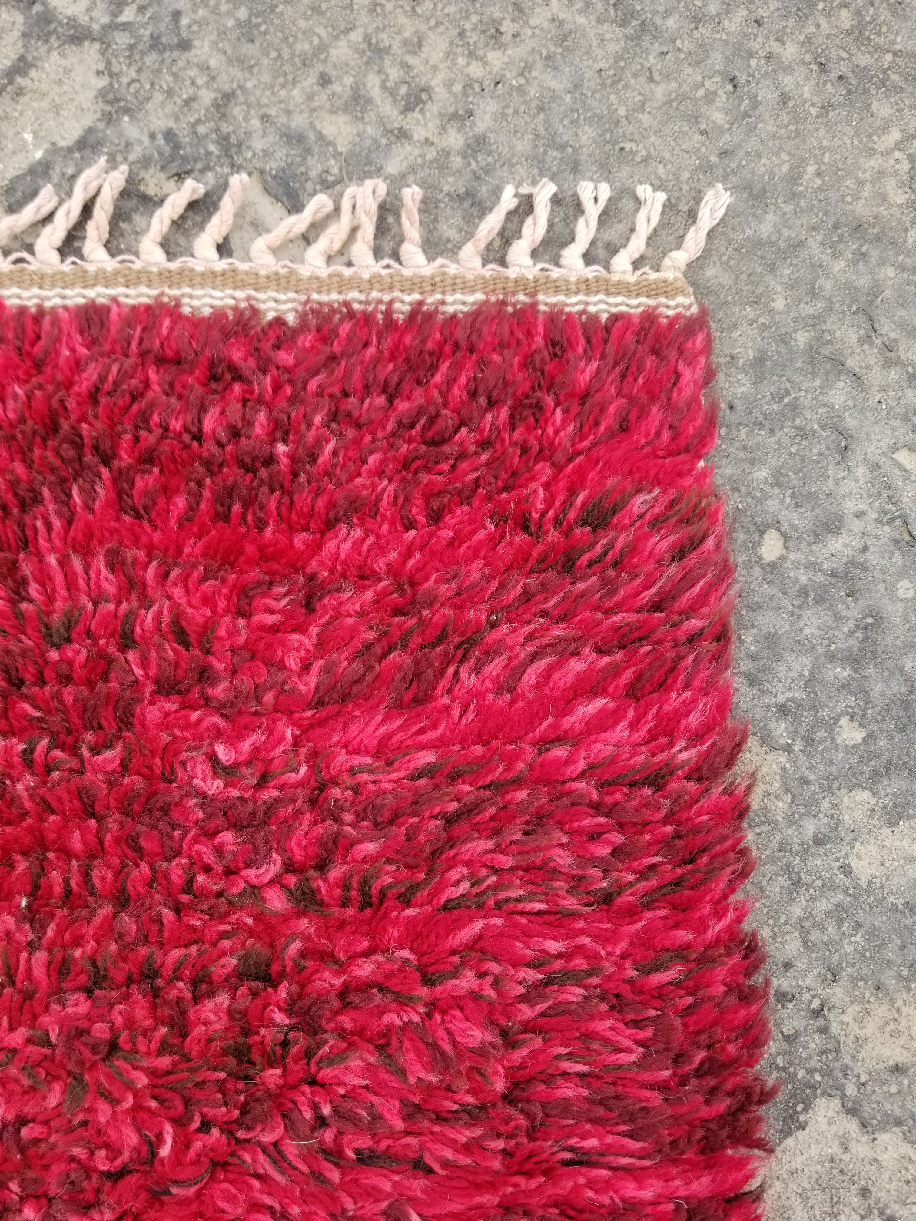 Vintage Traditional Handmade Turkish Wool Red Tulu Rug 173x53cm