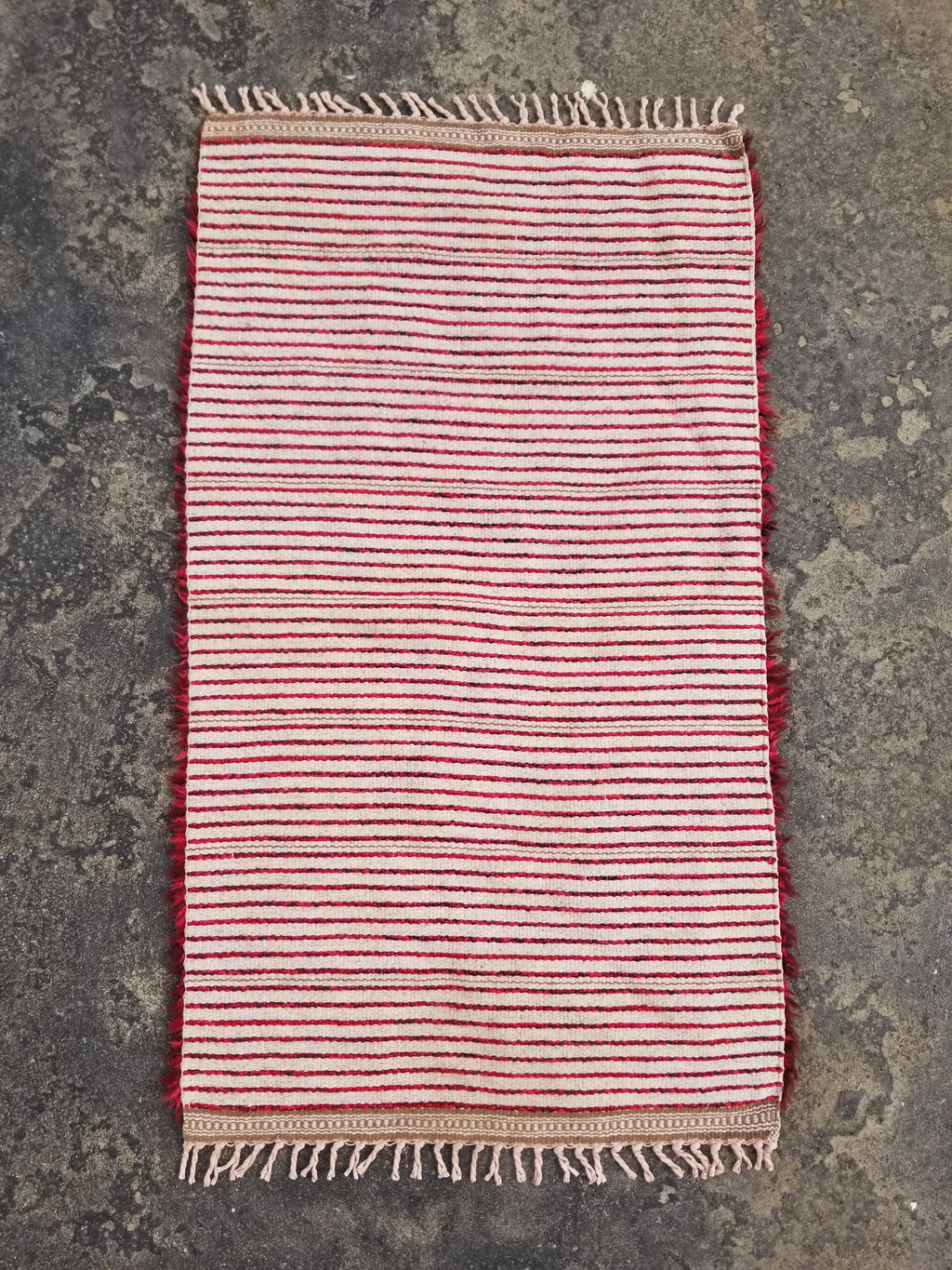 Vintage Traditional Handmade Turkish Wool Red Tulu Rug 173x53cm