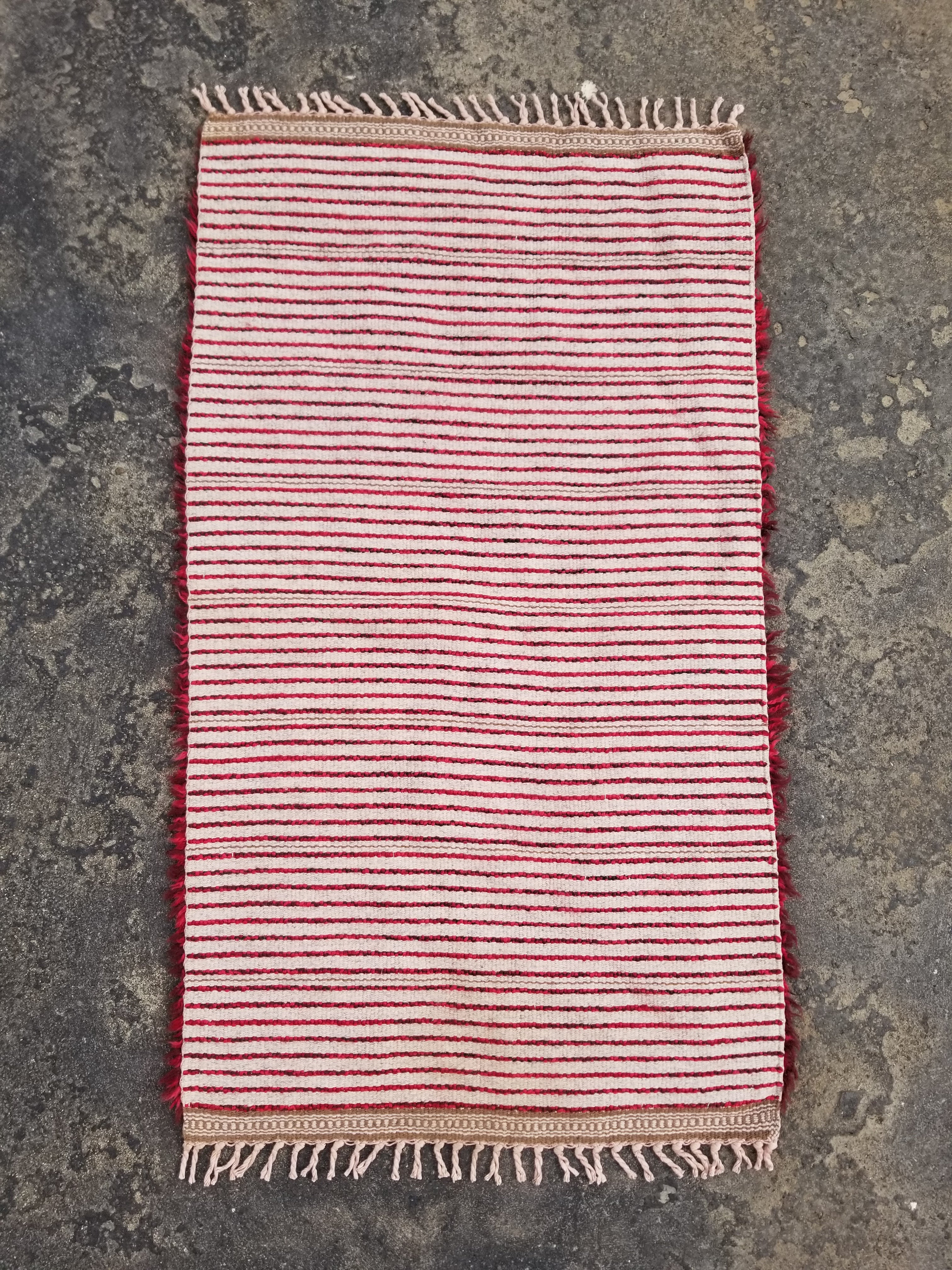 Vintage Traditional Handmade Turkish Wool Red Tulu Rug 173x53cm