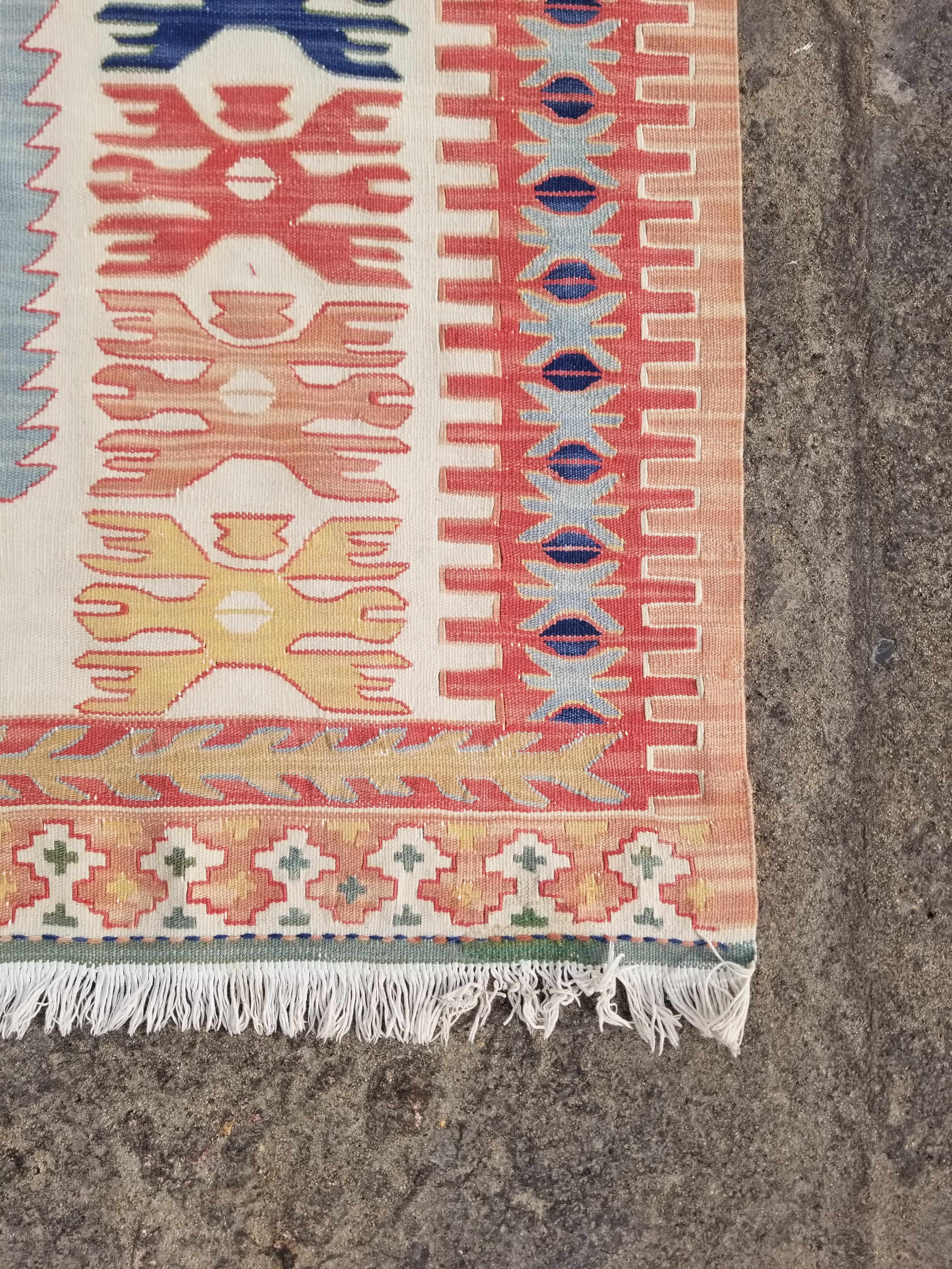 Vintage Traditional Handmade Turkish Anatolian Wool Multicolor Kilim 221x157cm
