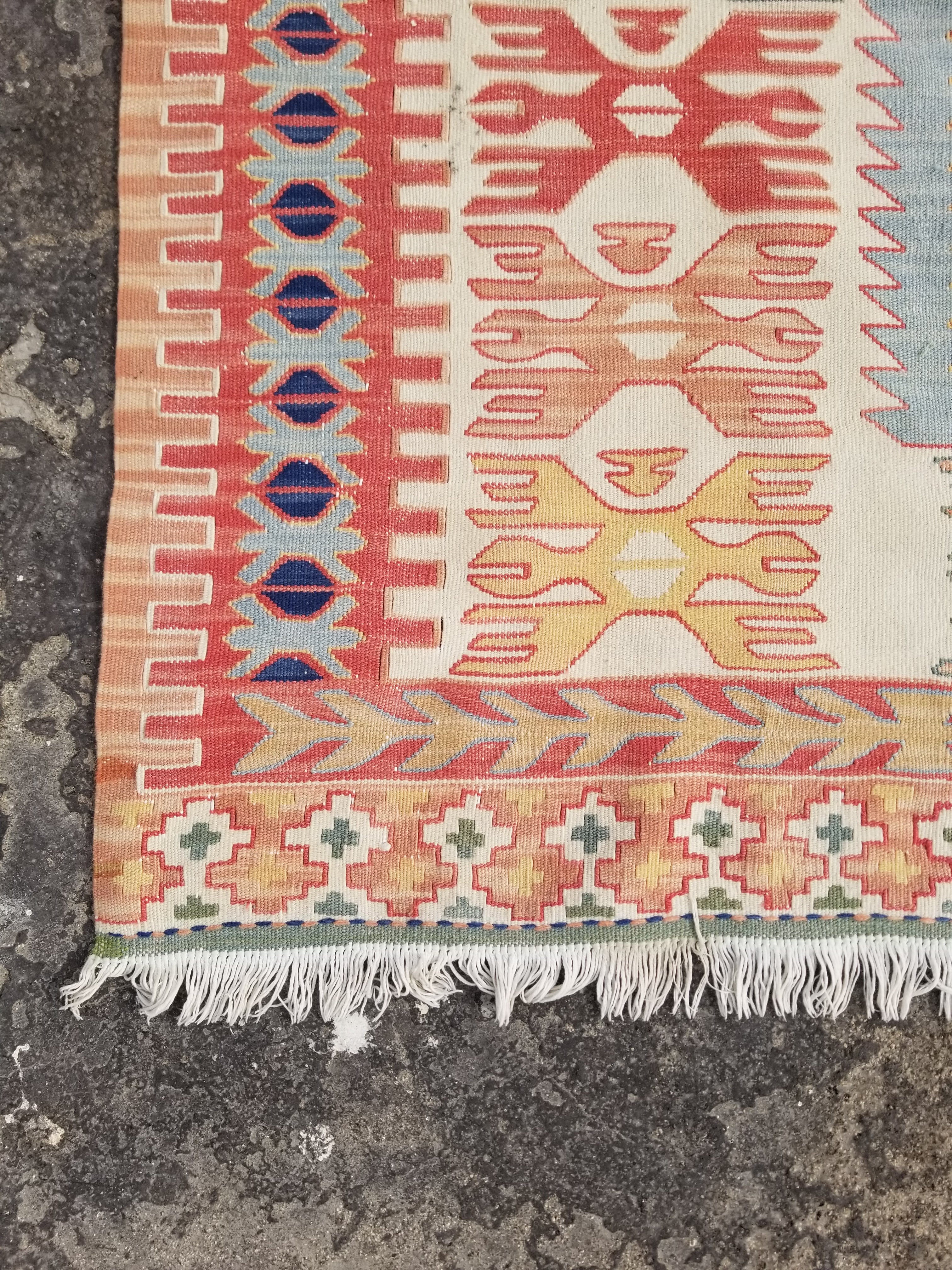 Vintage Traditional Handmade Turkish Anatolian Wool Multicolor Kilim 221x157cm