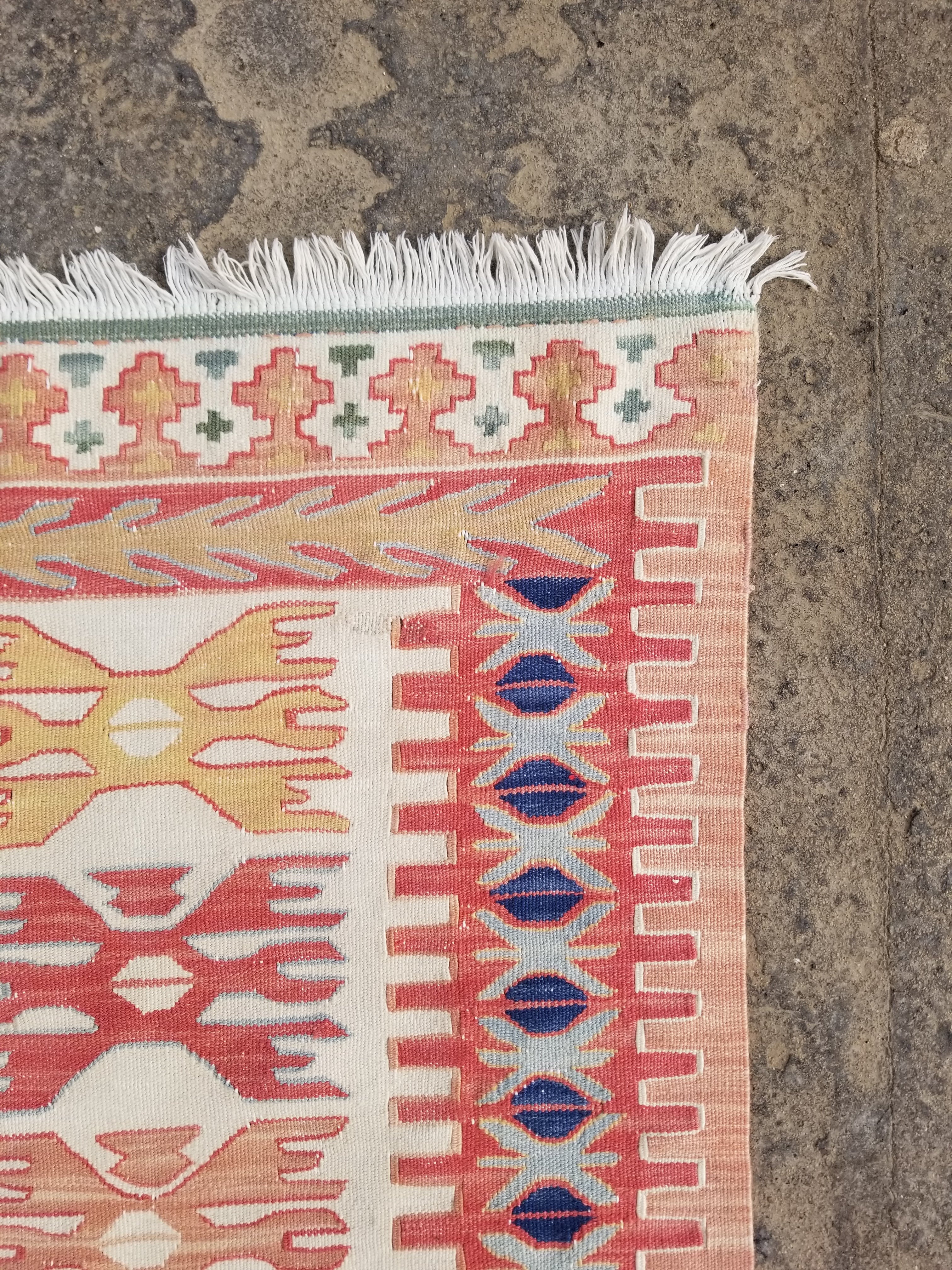 Vintage Traditional Handmade Turkish Anatolian Wool Multicolor Kilim 221x157cm
