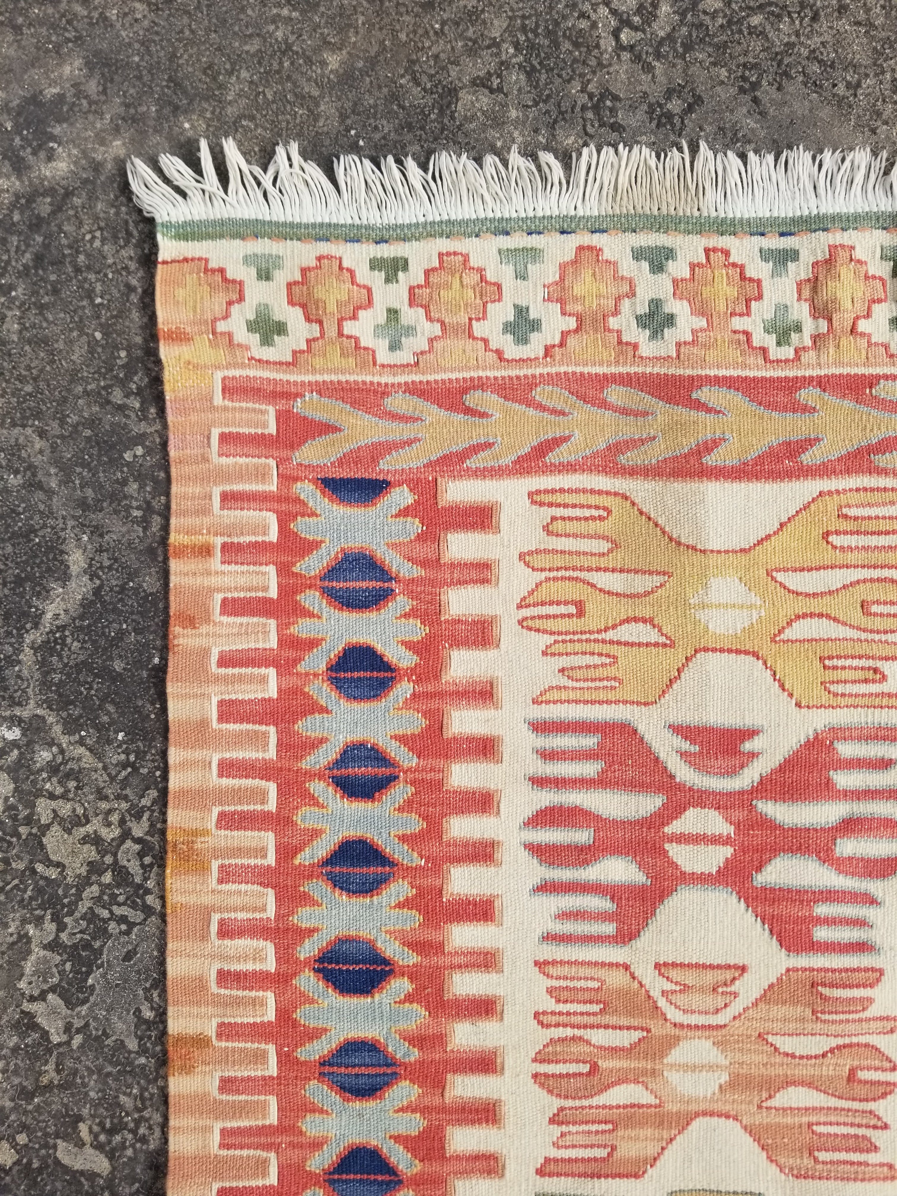 Vintage Traditional Handmade Turkish Anatolian Wool Multicolor Kilim 221x157cm