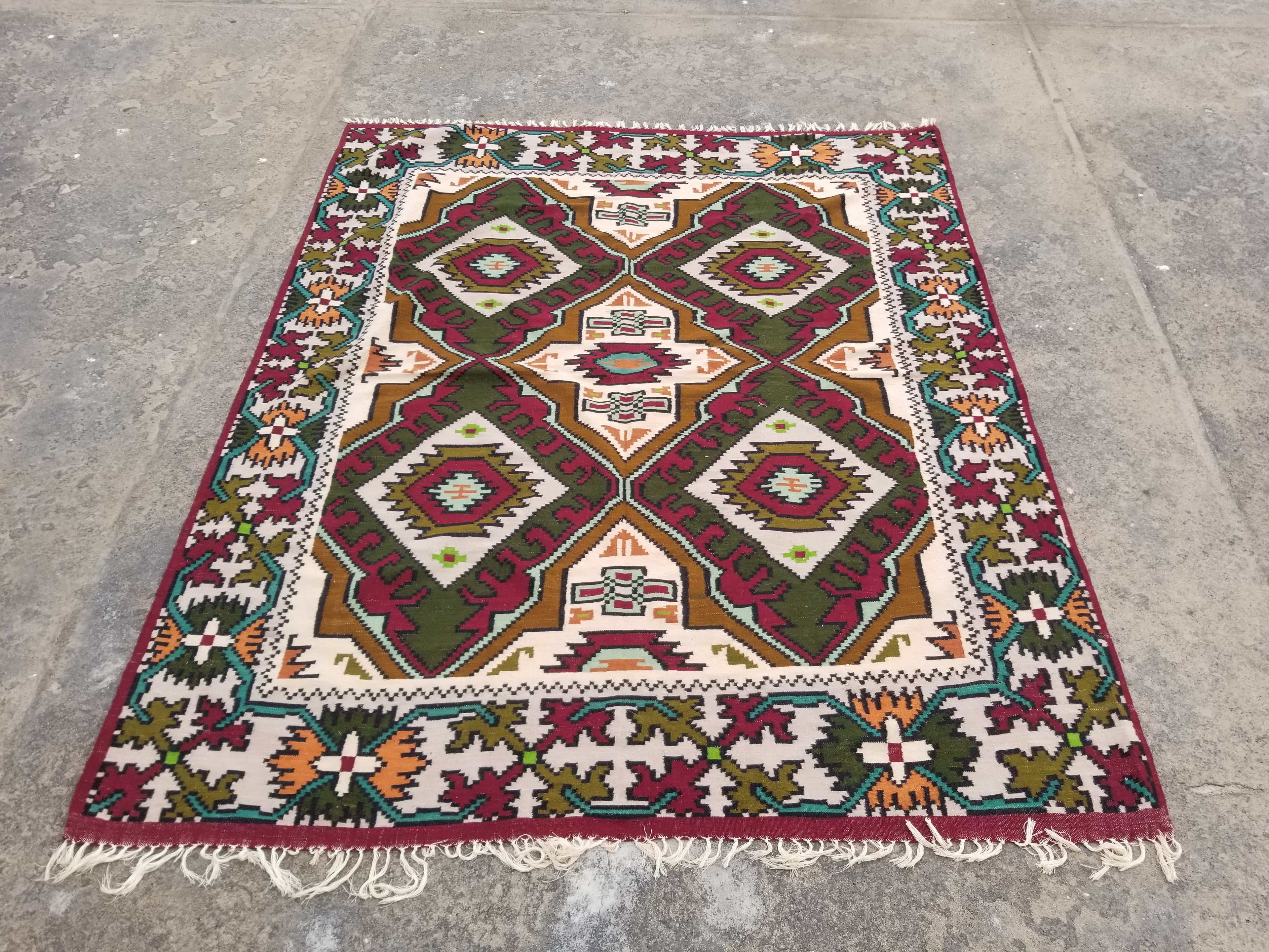 Vintage Traditional Handmade Caucasian Style Wool Multicolor Kilim 203x170cm