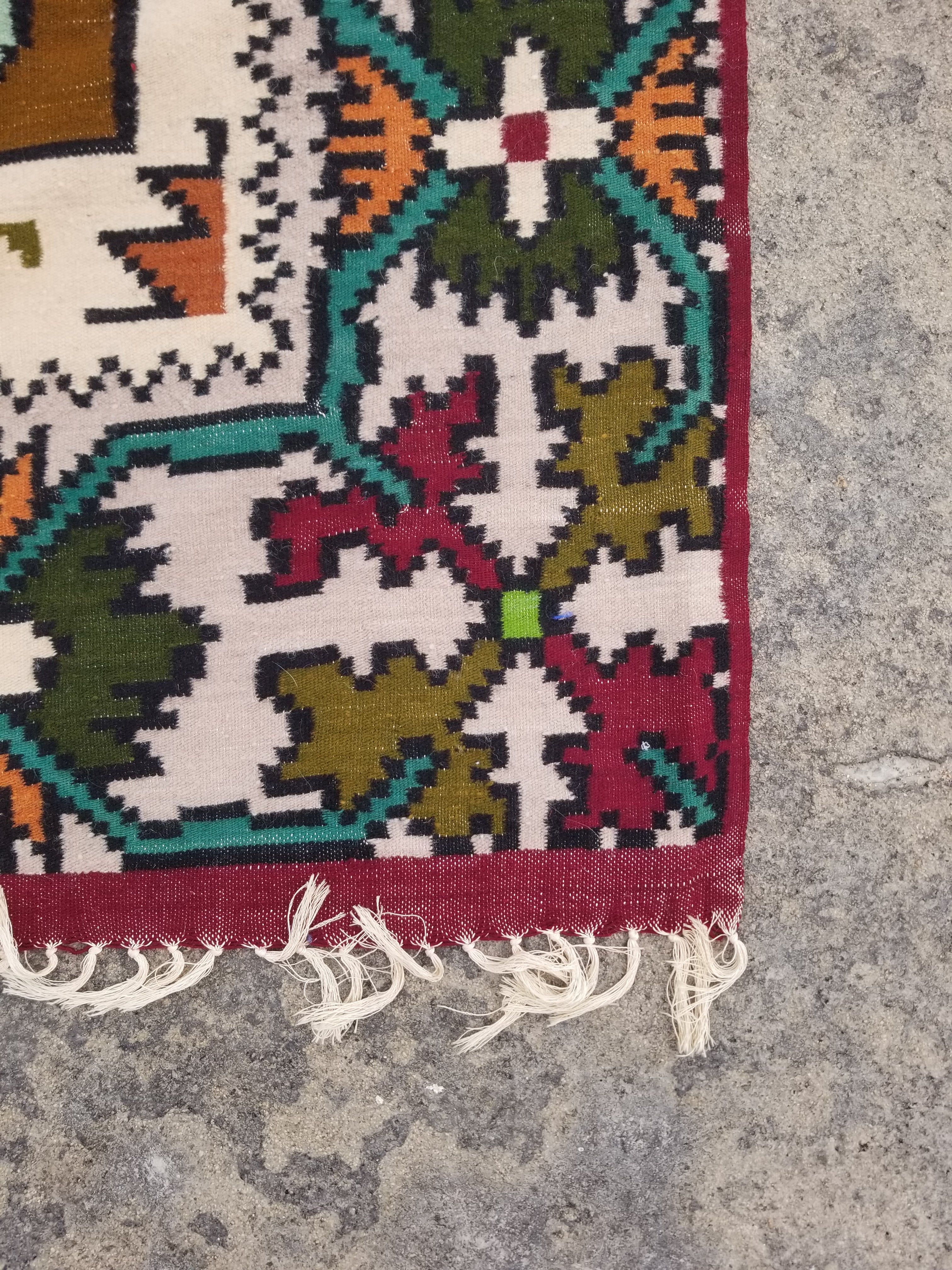 Vintage Traditional Handmade Caucasian Style Wool Multicolor Kilim 203x170cm