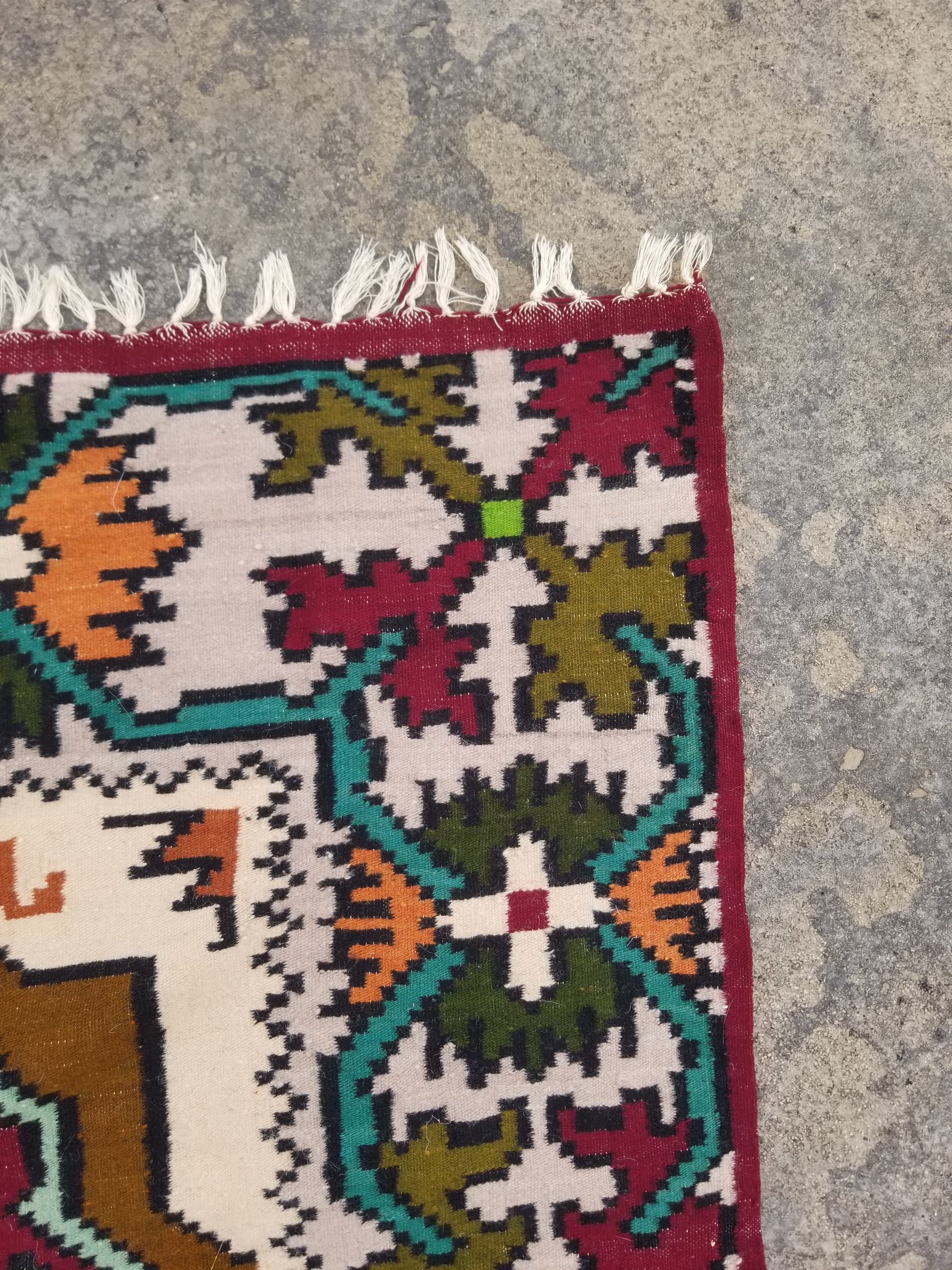 Vintage Traditional Handmade Caucasian Style Wool Multicolor Kilim 203x170cm