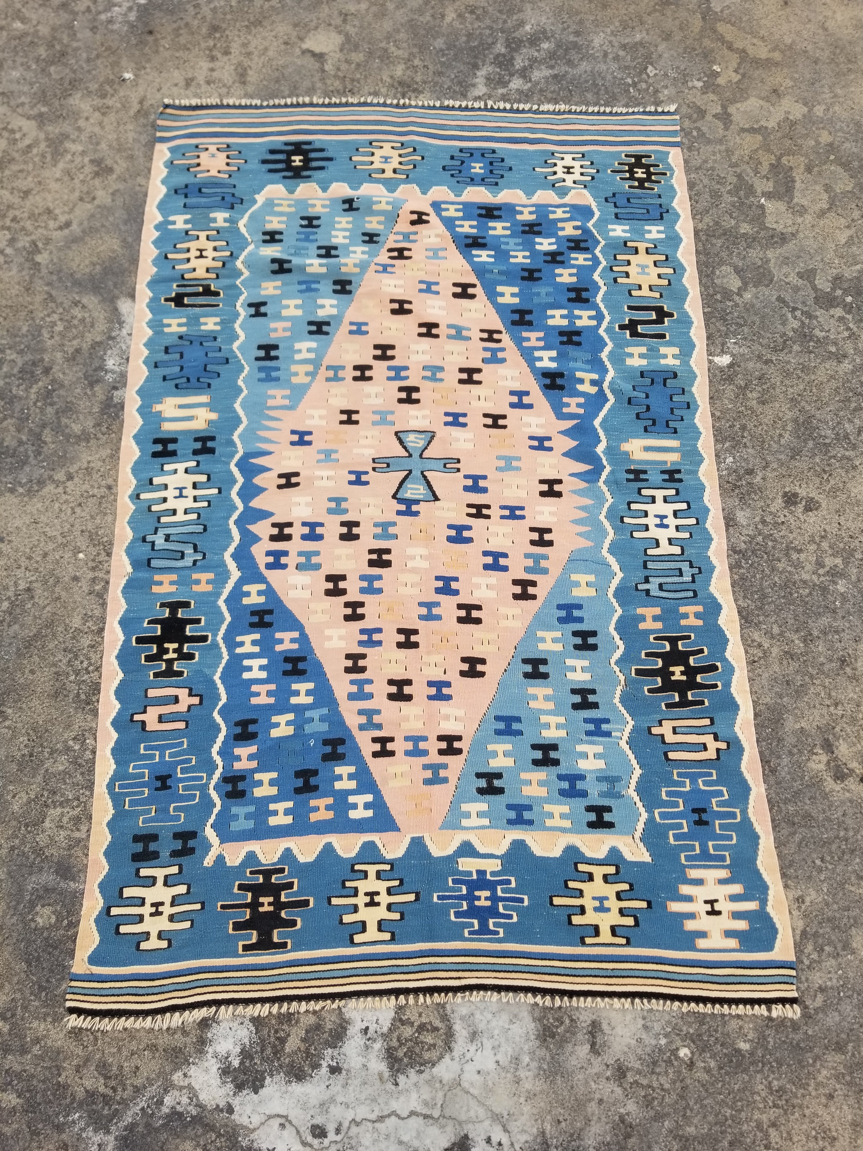 Vintage Traditional Handmade Turkish Wool Multicolor Kilim 160x99cm