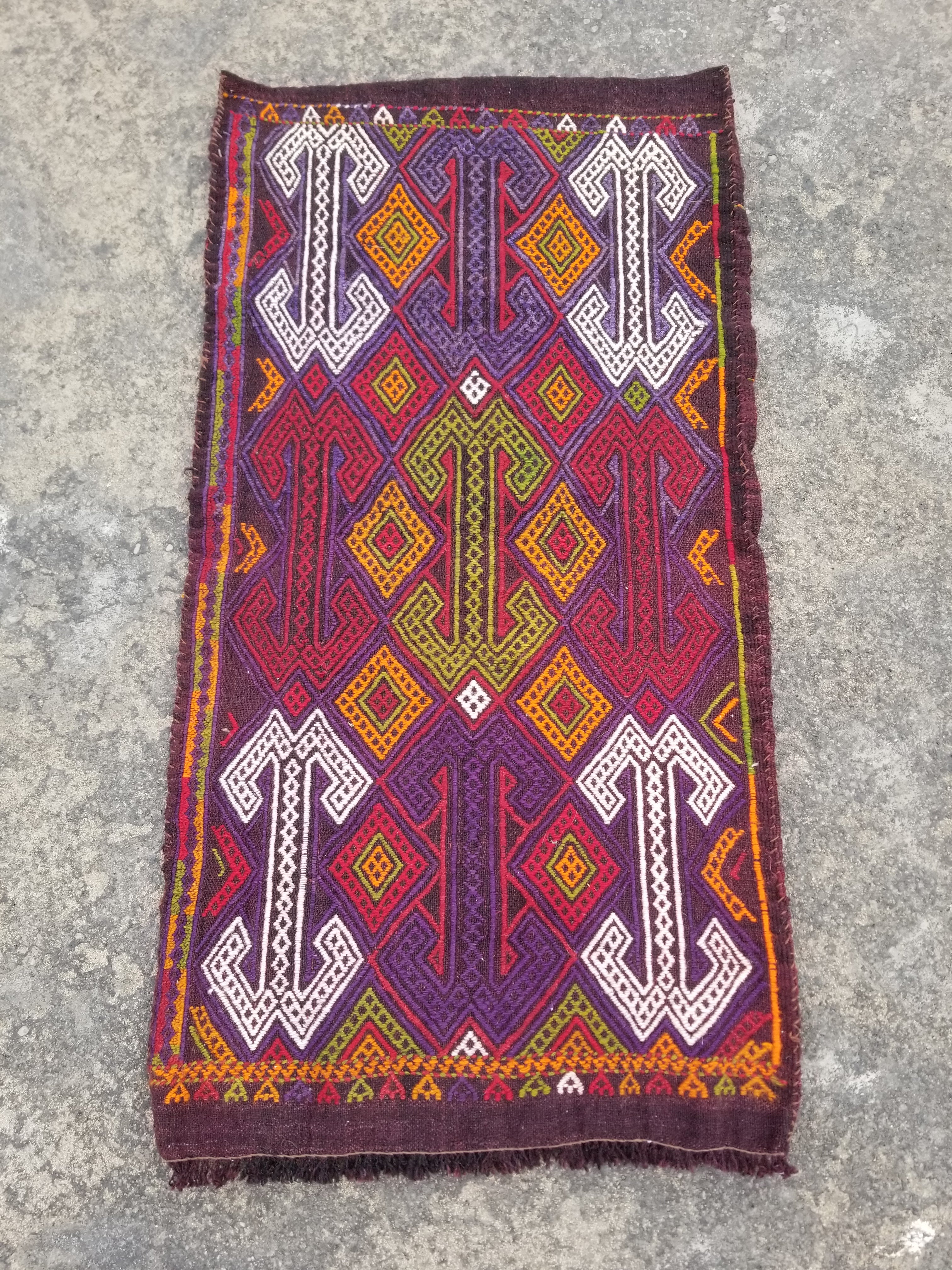 Vintage Traditional Handwoven Turkish Wool Multicolor Kilim 104x53cm