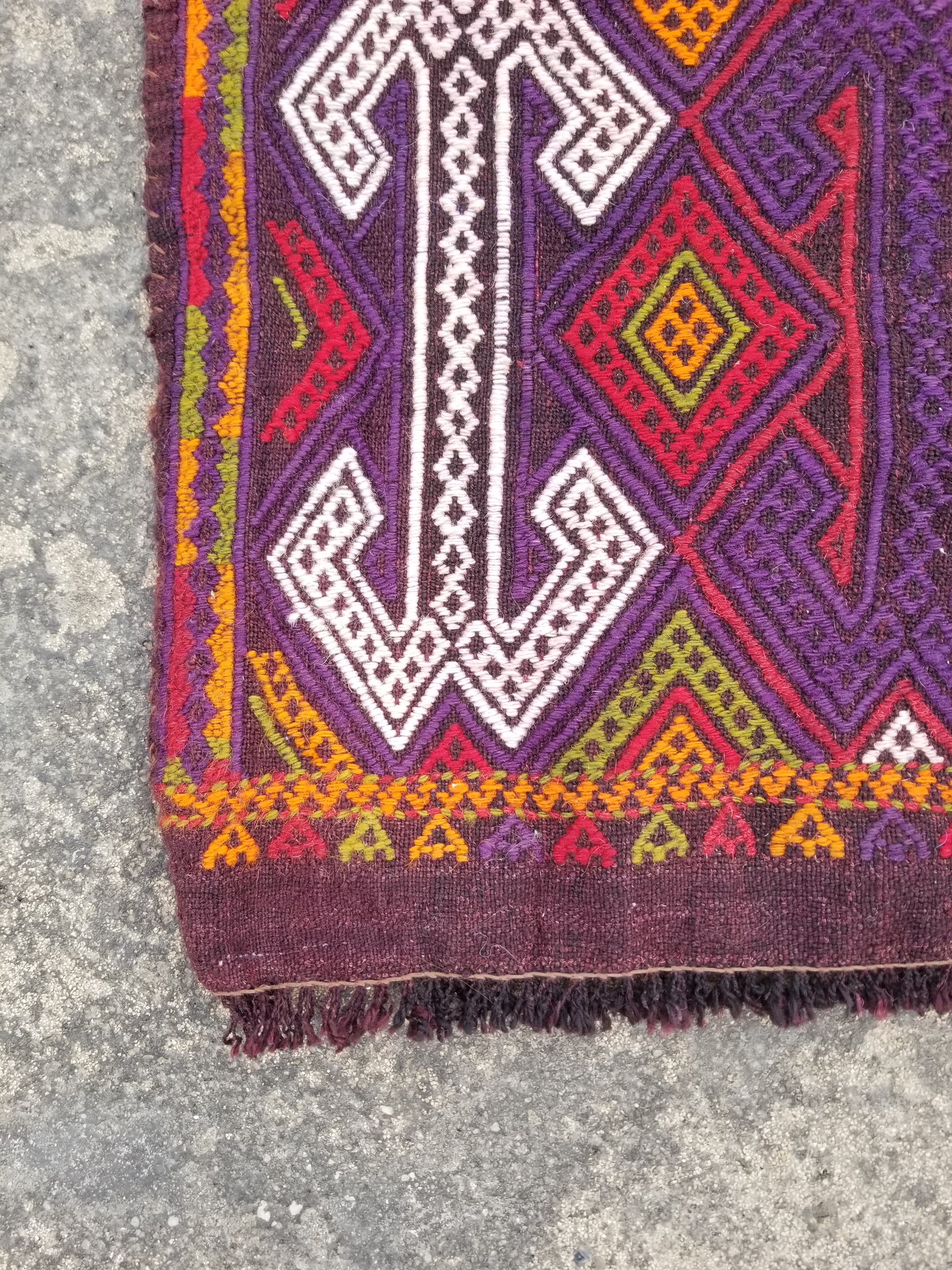 Vintage Traditional Handwoven Turkish Wool Multicolor Kilim 104x53cm