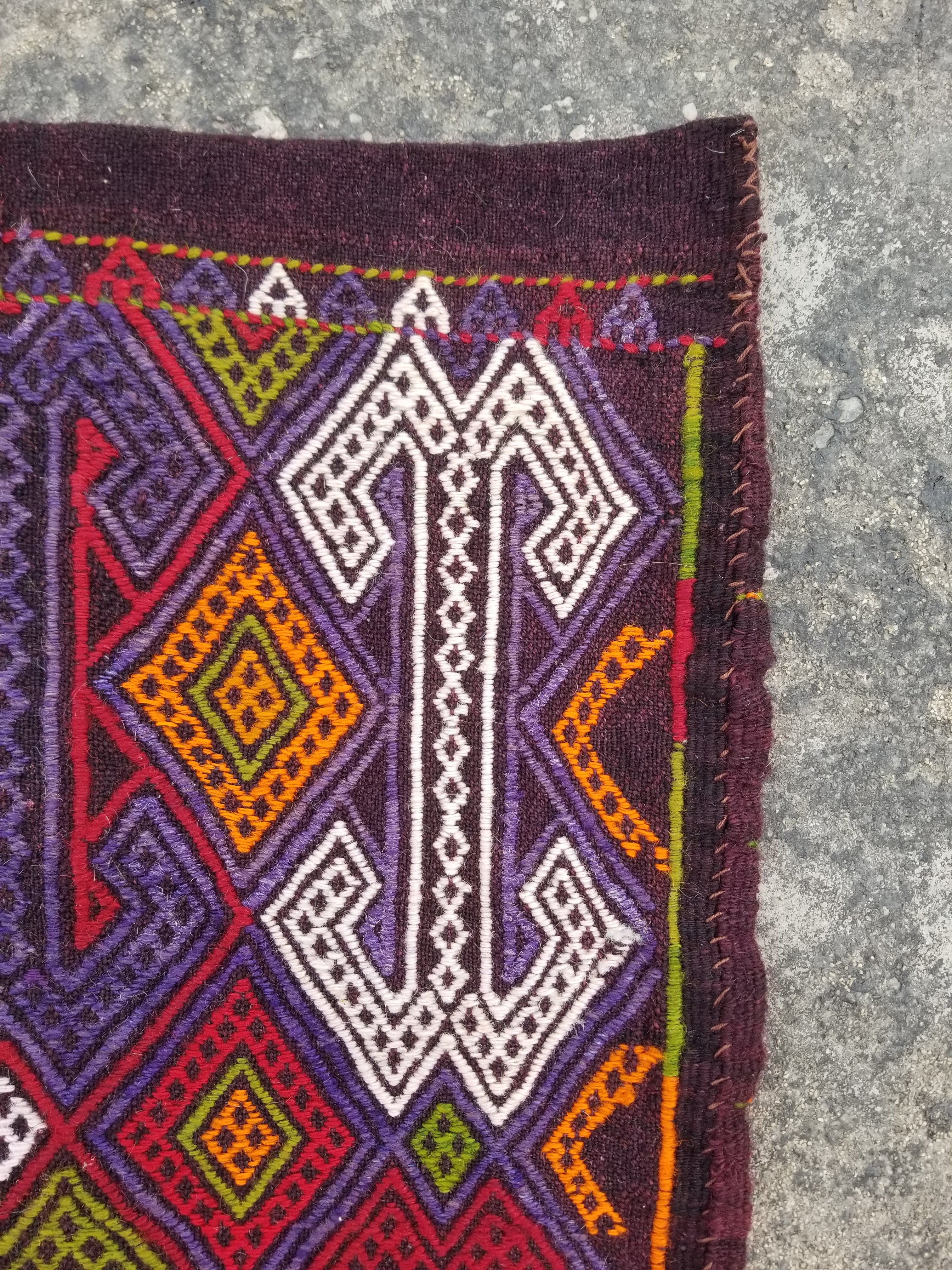 Vintage Traditional Handwoven Turkish Wool Multicolor Kilim 104x53cm